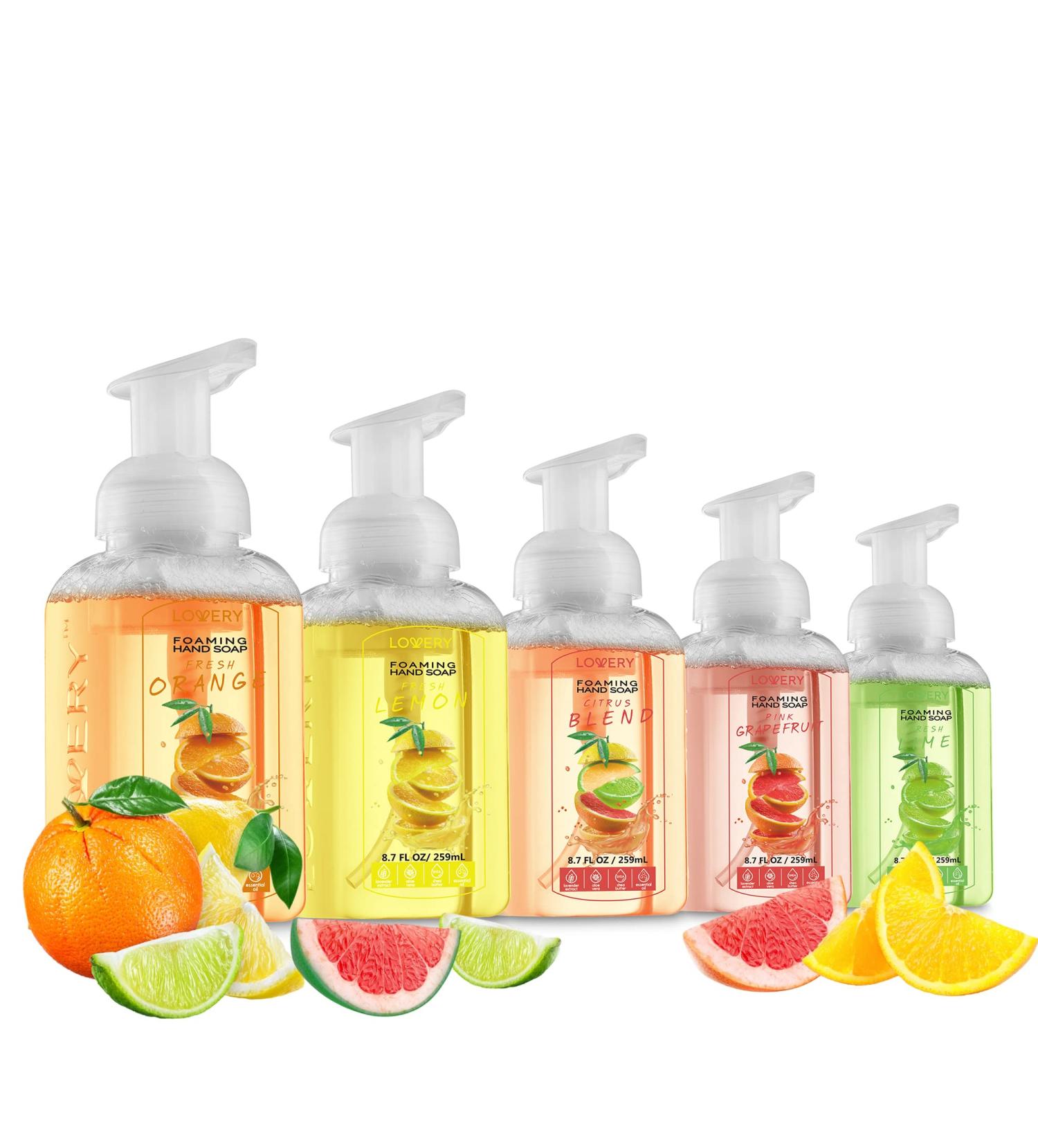 Moisturizing Foaming Hand Soap Pack - Aloe Vera & Essential Oils - Alcohol-Free Citrus Blend - Lemon, Orange, Lime, Pink Grapefruit - Kitchen/Bathroom Hand Wash - Set of 5 - Buy Online on GoSupps.com
