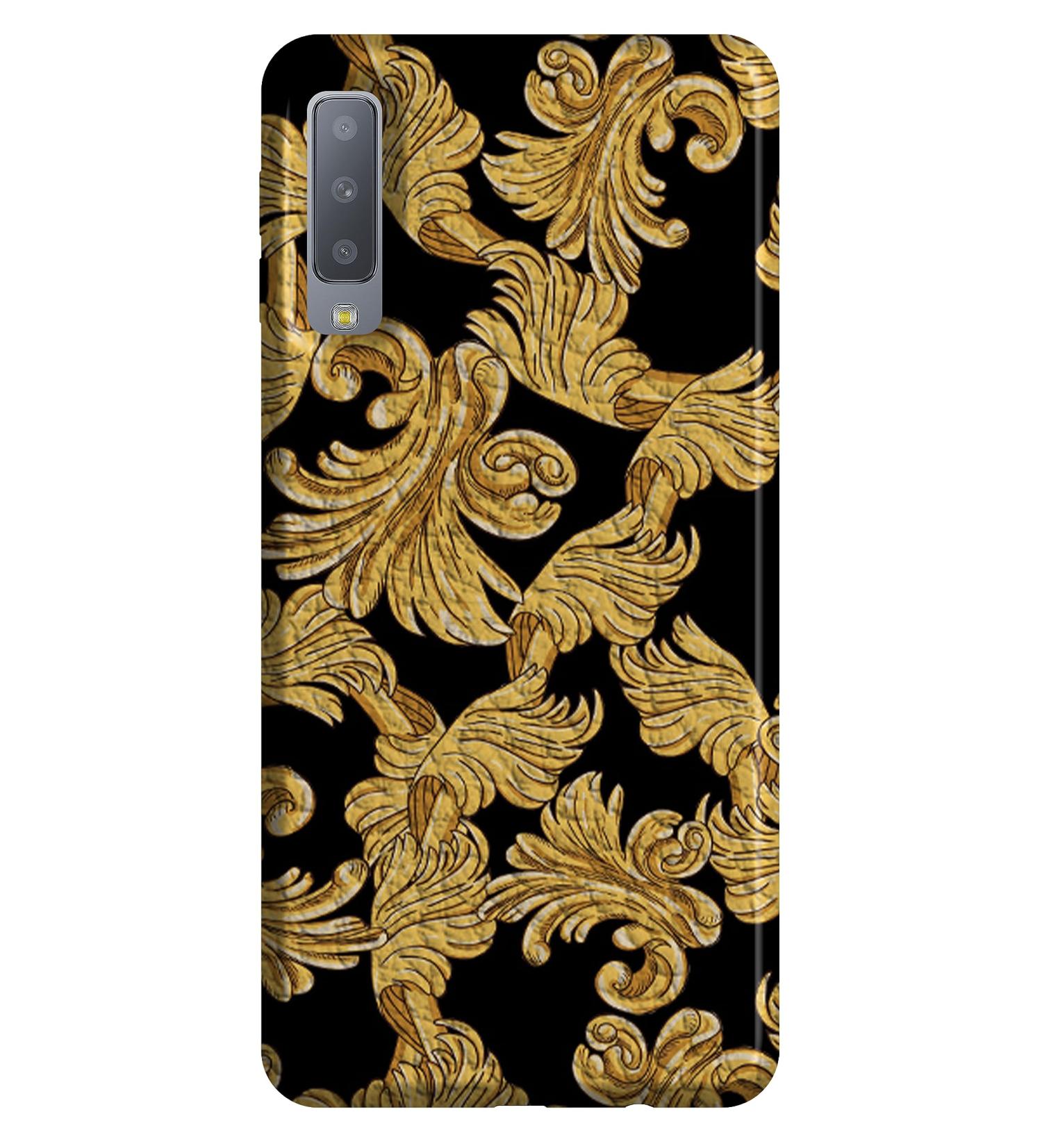 Soft TPU Case for Samsung A7 2018 - Elegant Black Leather with Gold Liberty Leaves | Luxury Protection - Buy Online on GoSupps.com