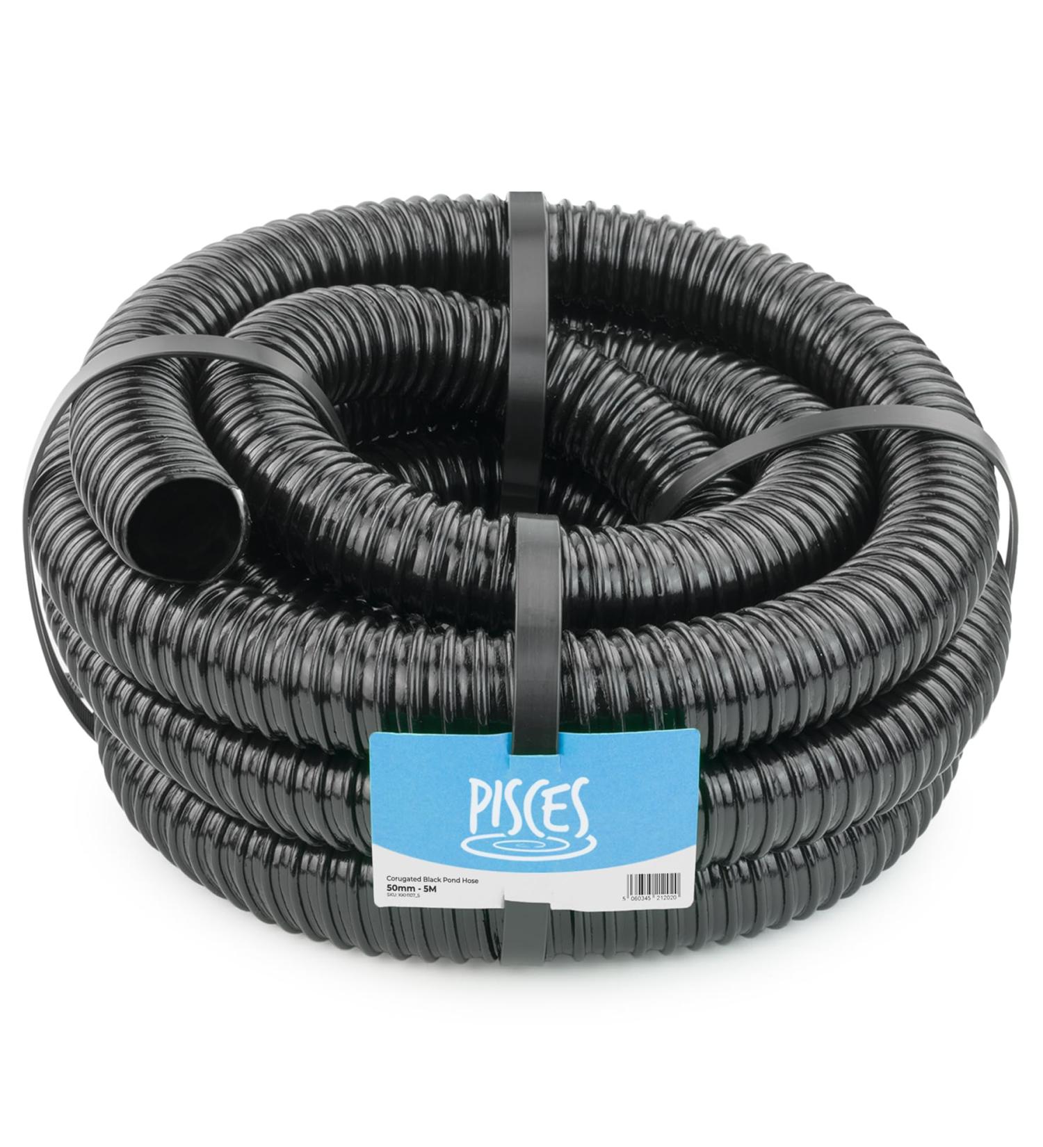 Pisces Flexible Pond Hose Pipe | 50mm (2 inch) x 5 Metre Roll | Corrugated Black Tubing for Filter Pumps and UVC Systems - Buy Online on GoSupps.com
