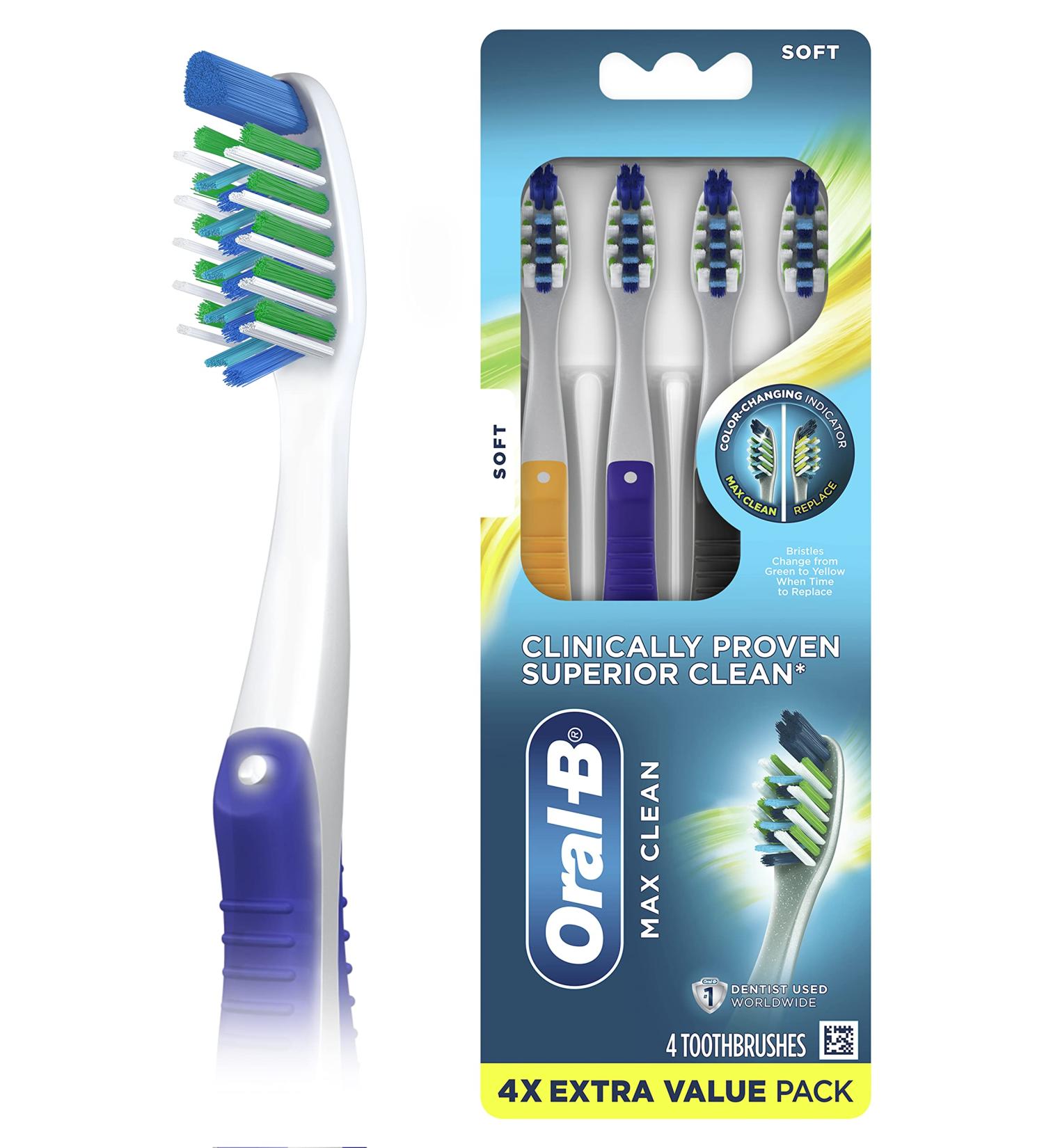 Oral-B CrossAction Max Clean Manual Toothbrush Soft 4 Count - Gentle Oral Care - Buy Online on GoSupps.com