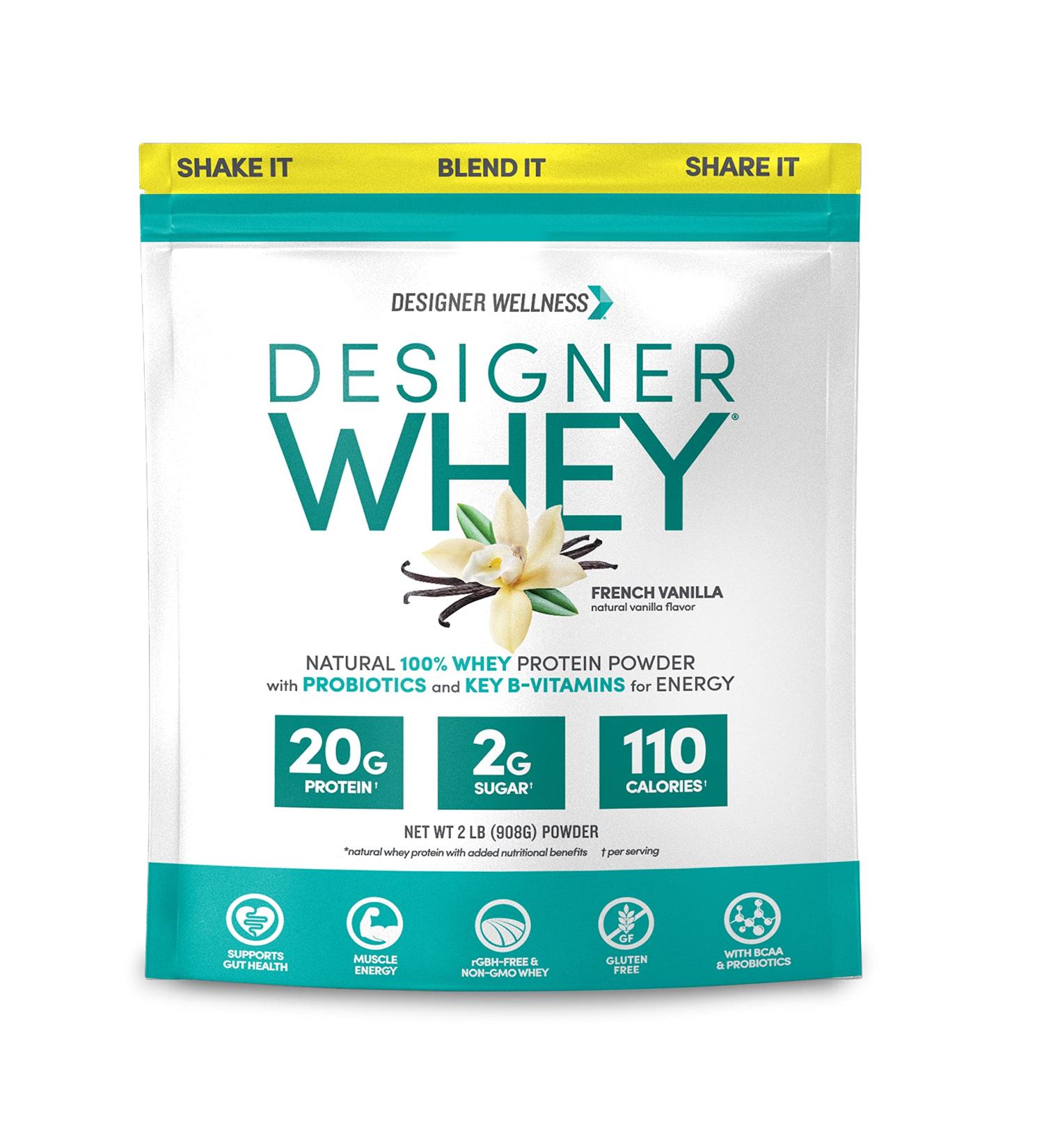 Designer Whey Natural 100% Whey Protein Powder - French Vanilla 2 lb | Probiotics, Fiber, B-Vitamins, Gluten-Free, Non-GMO - Buy Online on GoSupps.com