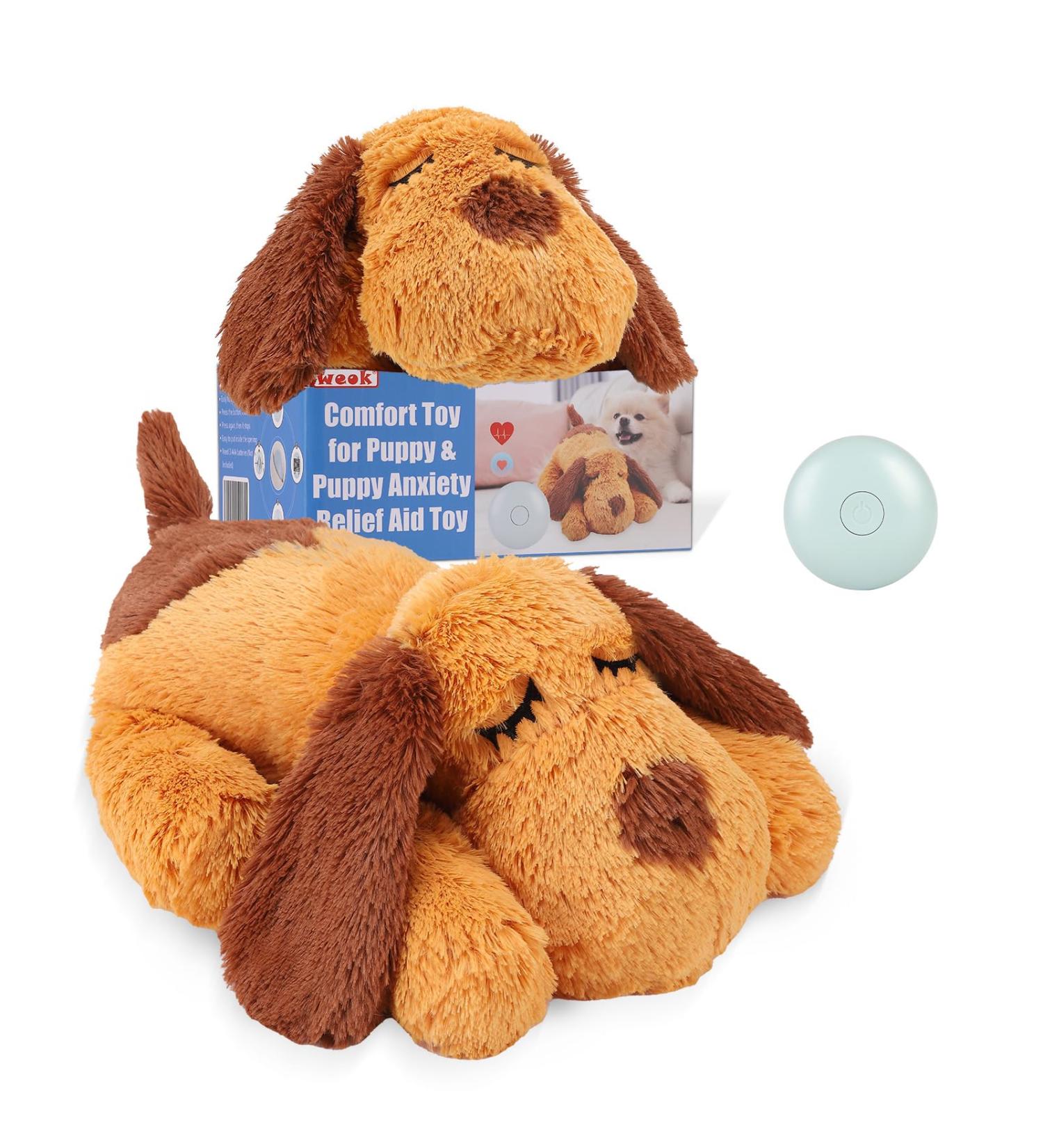 WEOK Puppy Heartbeat Toy - Anxiety Relief Plush for Dogs & Cats - Calming Behavioral Aid - Brown - Buy Online on GoSupps.com