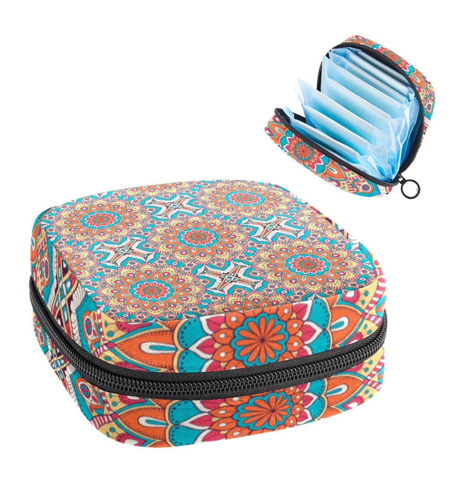 Women's Ethnic Flower Pattern Period Kit - Portable Storage Pockets & Stillpad Holder | Stylish Feminine Product Bag - Buy Online on GoSupps.com
