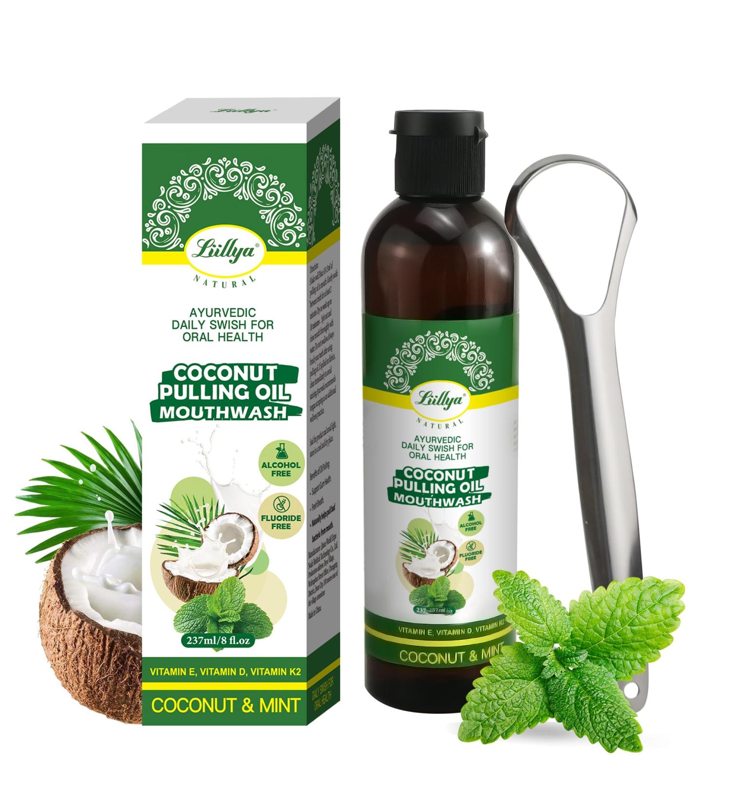Liillya Organic Coconut Oil Pulling for Teeth and Gums with 6 Essential Oils & 3 Vitamins Natural Mouthwash for Fresh Breath Gum Health Oral Hygiene Alcohol-Free Fluoride-Free 8 oz - Buy Online on GoSupps.com