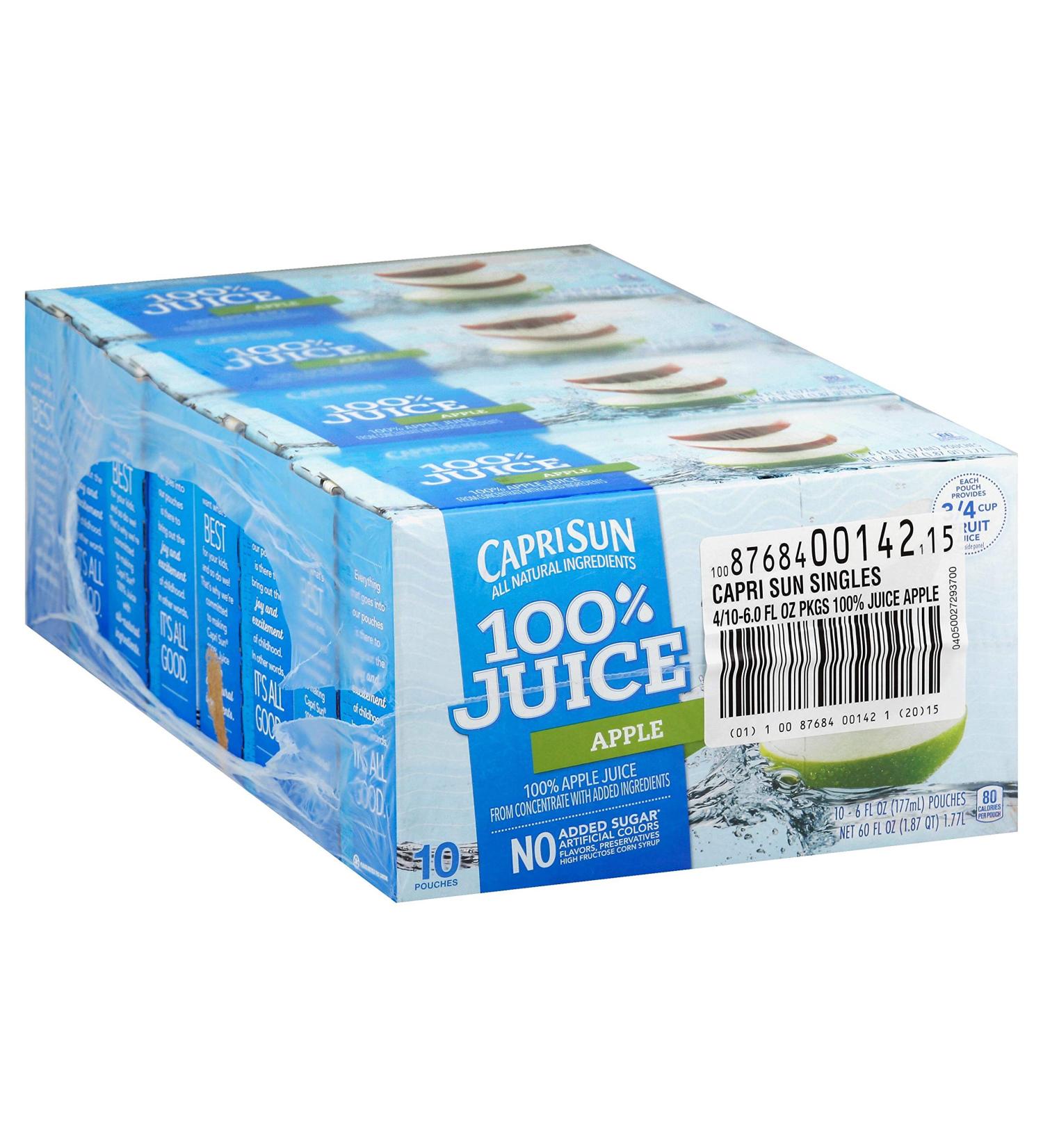Capri Sun 100% Apple Juice - 40 ct Pack (4 Boxes of 10 Pouches) | Naturally Flavored, 100% Juice - Buy Online on GoSupps.com