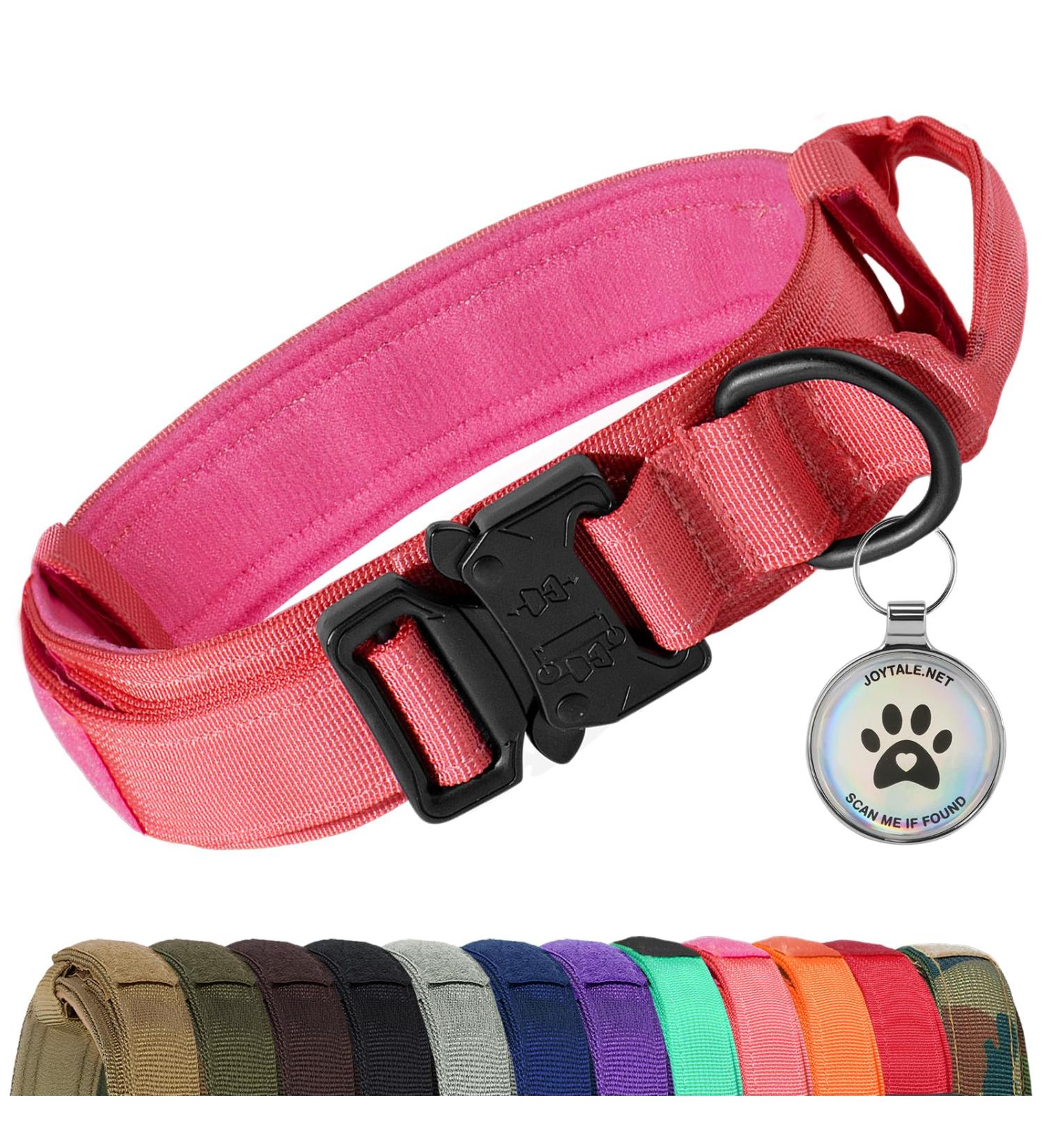 Joyal Tactical Dog Collar for Large Dogs | Bright Pink with Handle & QR Code | Luminous Dog Collar - Buy Online on GoSupps.com