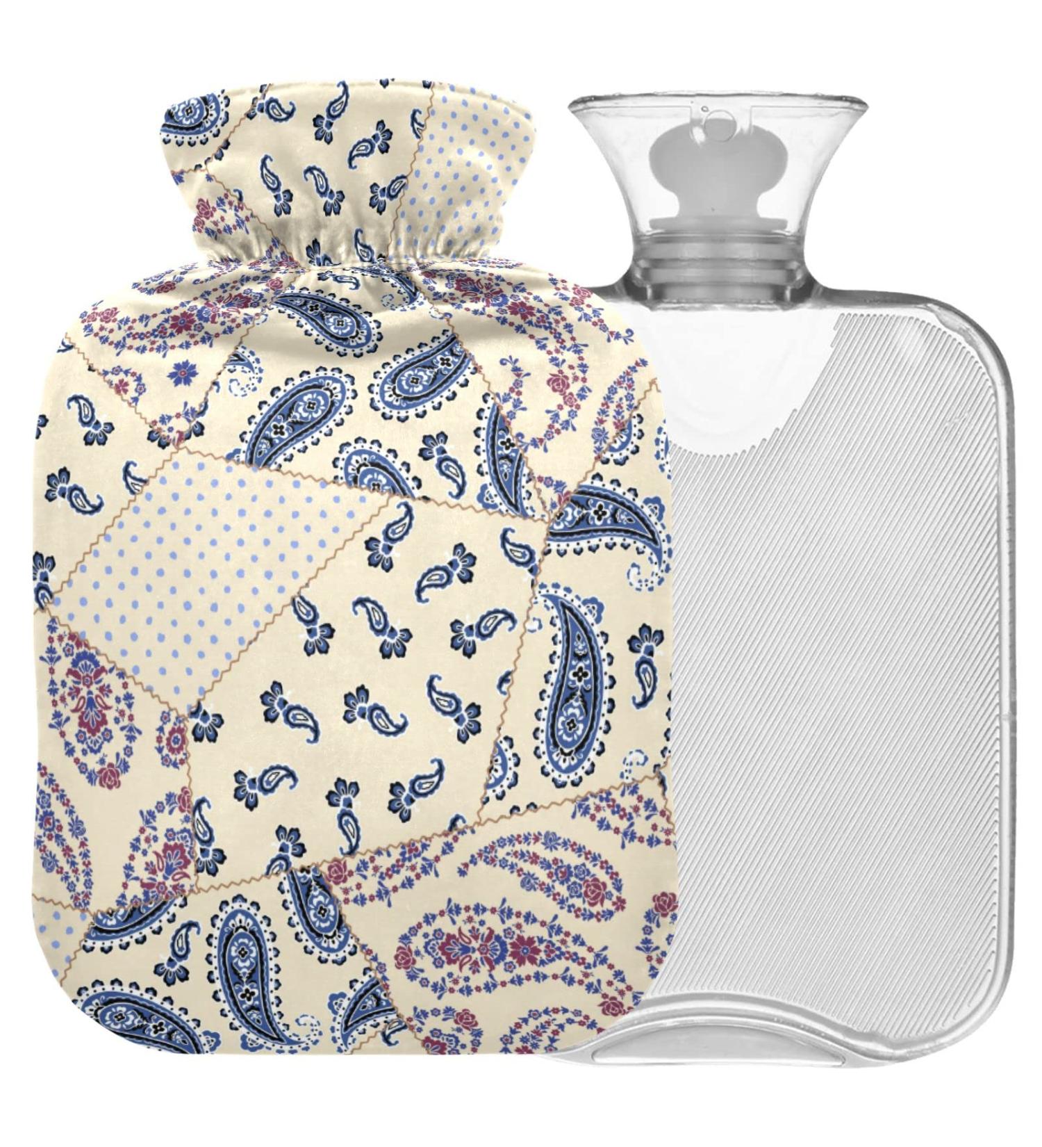 NAANLE Hot Water Bottle - 1L Transparent Patchwork Paisley Flower | Pain Relief for Menstrual Cramps & Heat Therapy - Buy Online on GoSupps.com