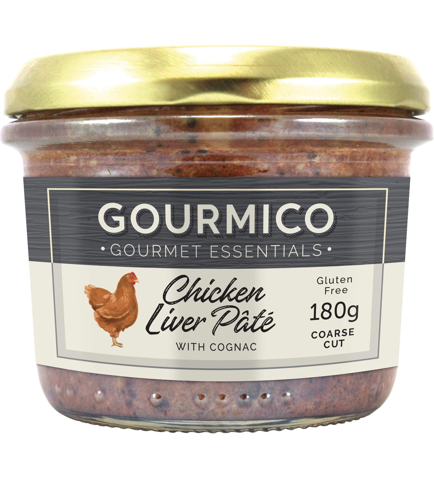 GOURMICO Chicken Liver P t with Cognac An Ideal Condiment for Chutney's Pickles Fresh Bread & Savoury Biscuits or Paired with Cream Cheeses. Gluten Free 180g Glass Jar