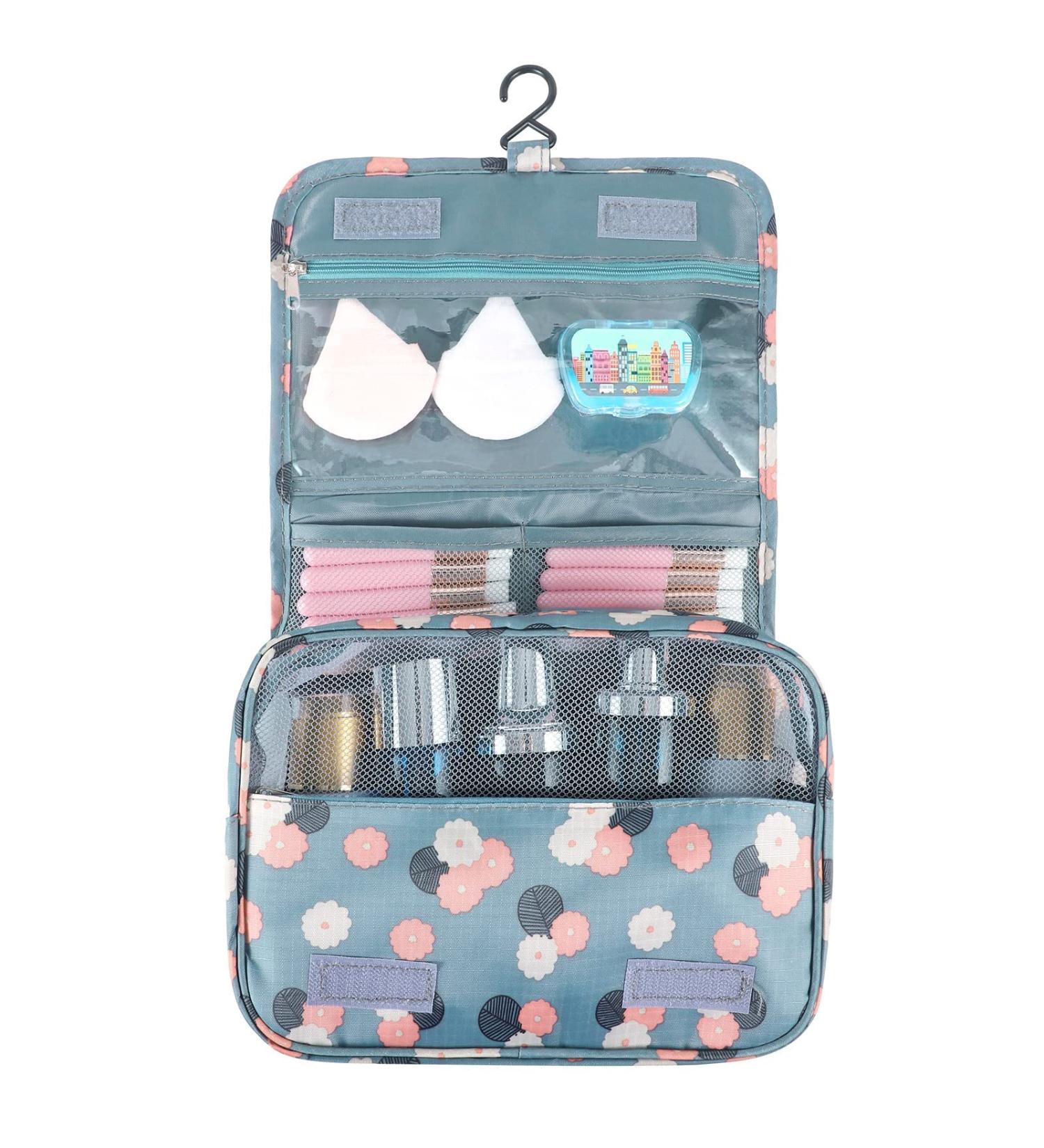 Waterproof Hanging Toiletry Bag | Portable Makeup Pouch with Handle and Hook - Blue | Travel Organizer for Women and Girls - Buy Online on GoSupps.com