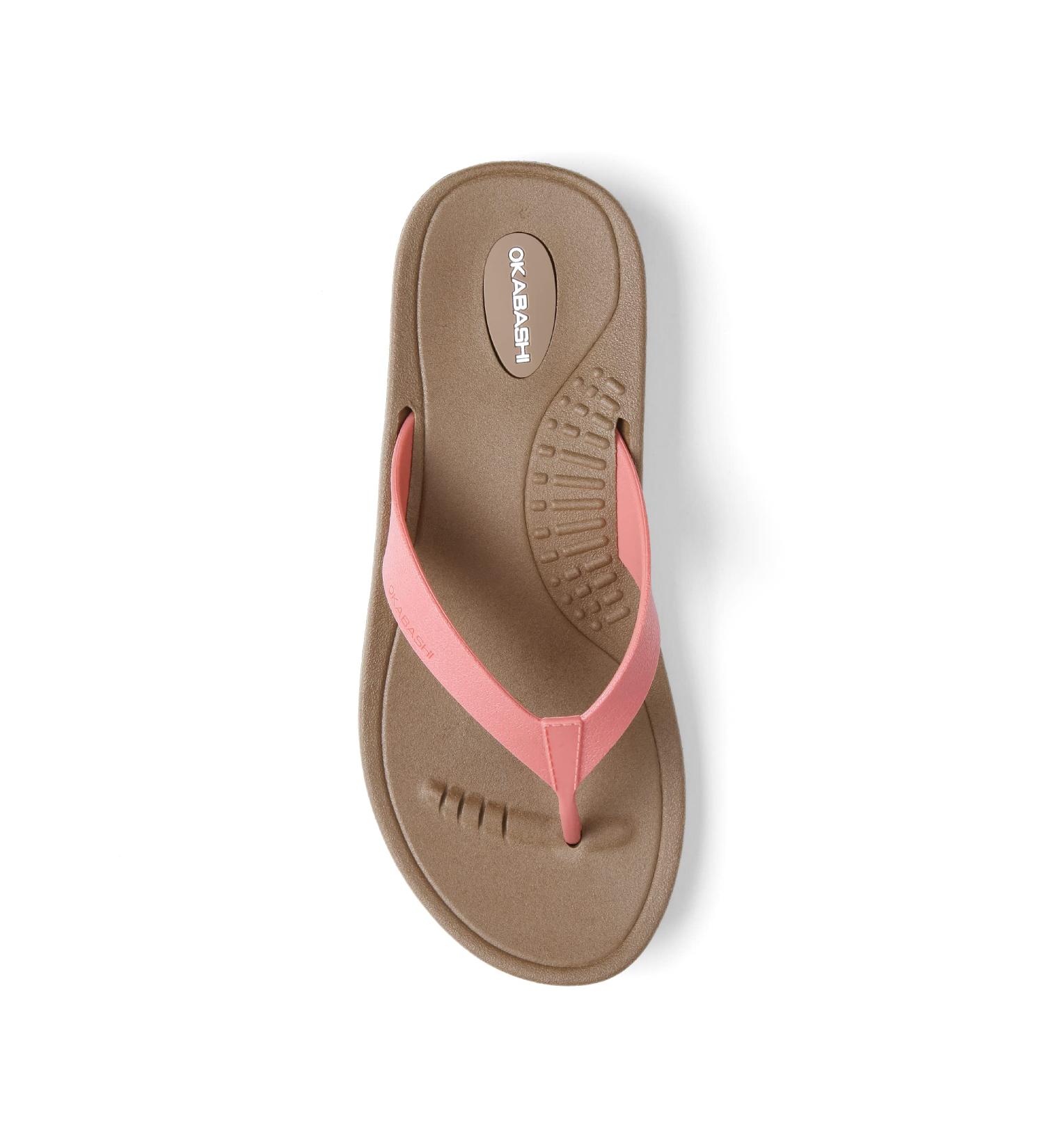OKABASHI Women's Breeze Flip Flop - Toffee/Coral | Comfort Arch Support Slip-Resistant & Waterproof | Eco-Friendly USA Made Footwear - Buy Online on GoSupps.com