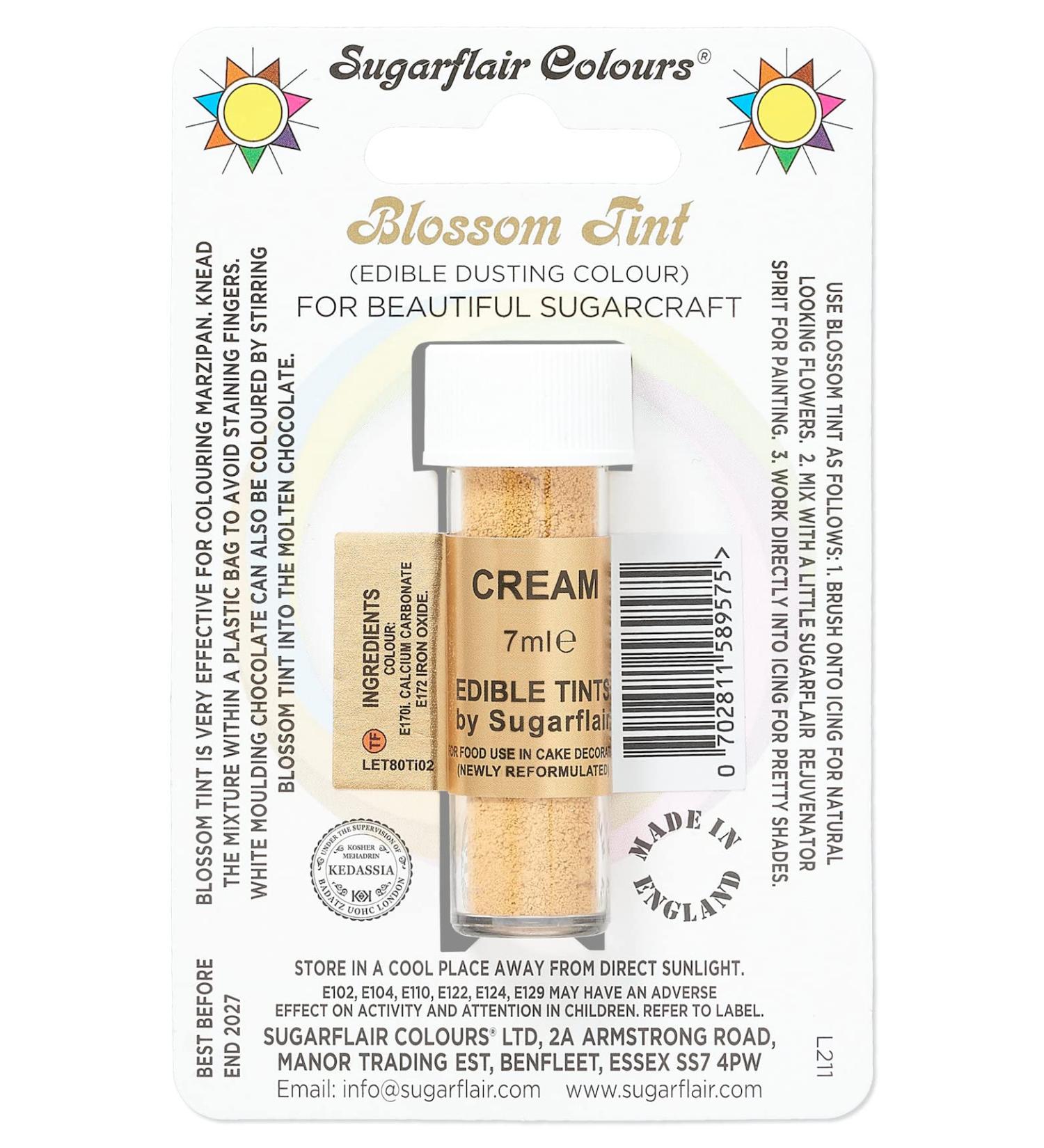 Sugarflair Cream Blossom Tint Food Colouring and Dusting Powder Matt Finish Brush On or Mix with Rejuvenator Spirit to Create a One of A Kind Cake - 7ml