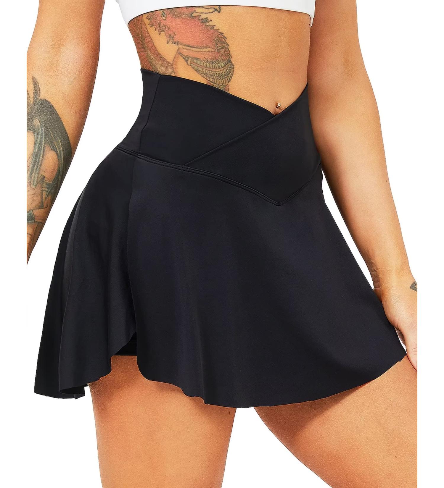 TZLDN Women's High Waisted Tennis Skirt with Shorts and Pockets - Black Large - Buy Online on GoSupps.com
