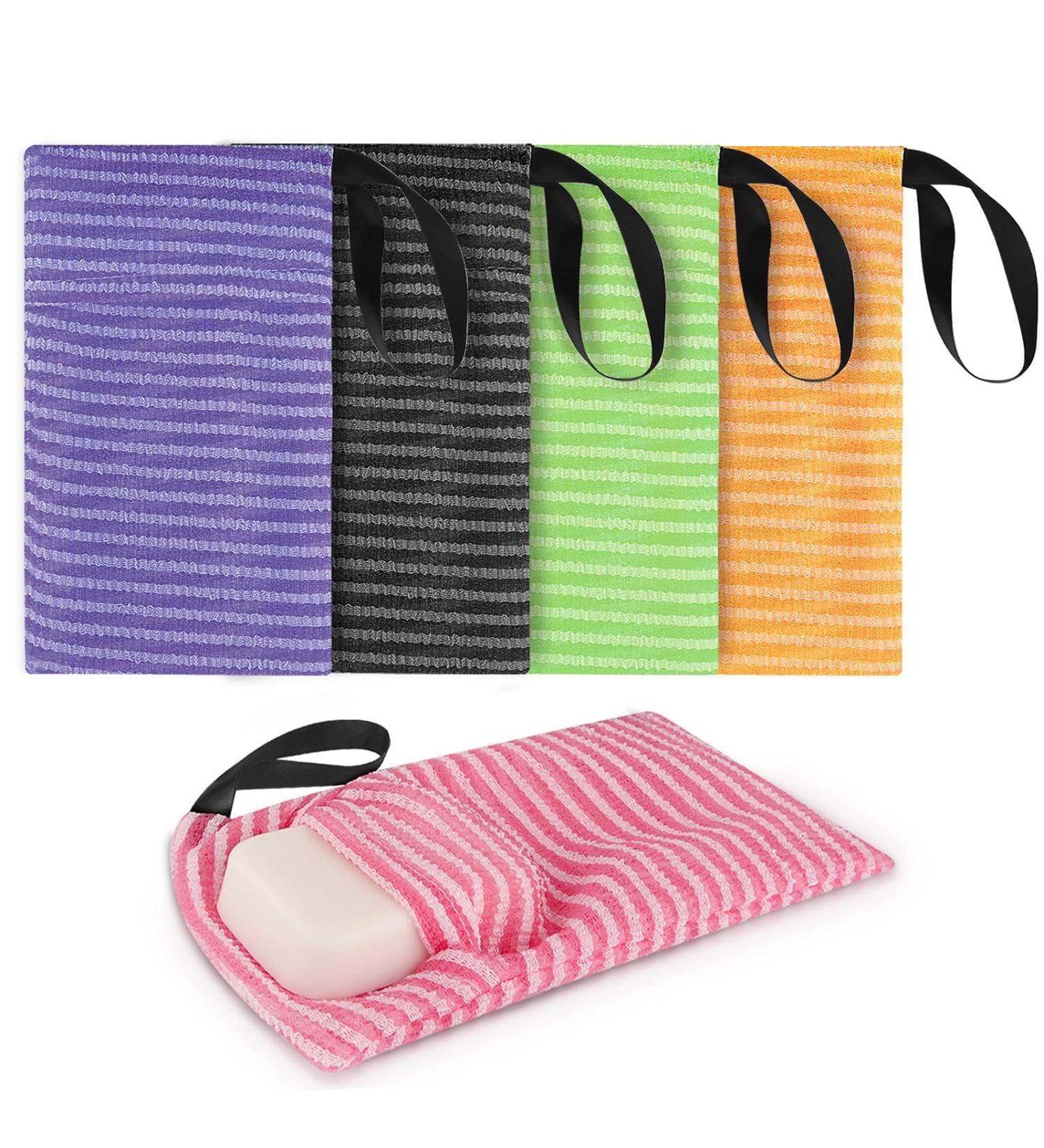 Linkidea 5 Packs Stripes Soap Bags - Exfoliating Sponge Body Scrubber & Shower Soap Holder - Mesh Soap Saver Pouch for Bath Bar Soap - Foaming & Drying - Bulk Pack - Buy Online on GoSupps.com