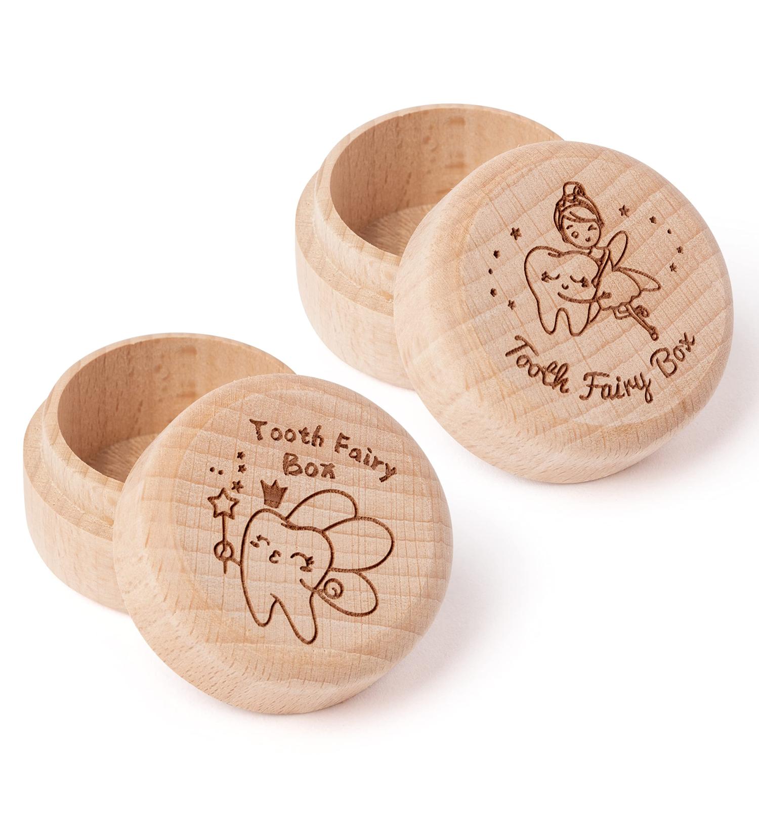 2Pcs Girl's Wooden Tooth Fairy Keepsake Box Set - Cute Baby Tooth Holder for Under Pillow - Teeth Container for Baby Shower Gift - Buy Online on GoSupps.com