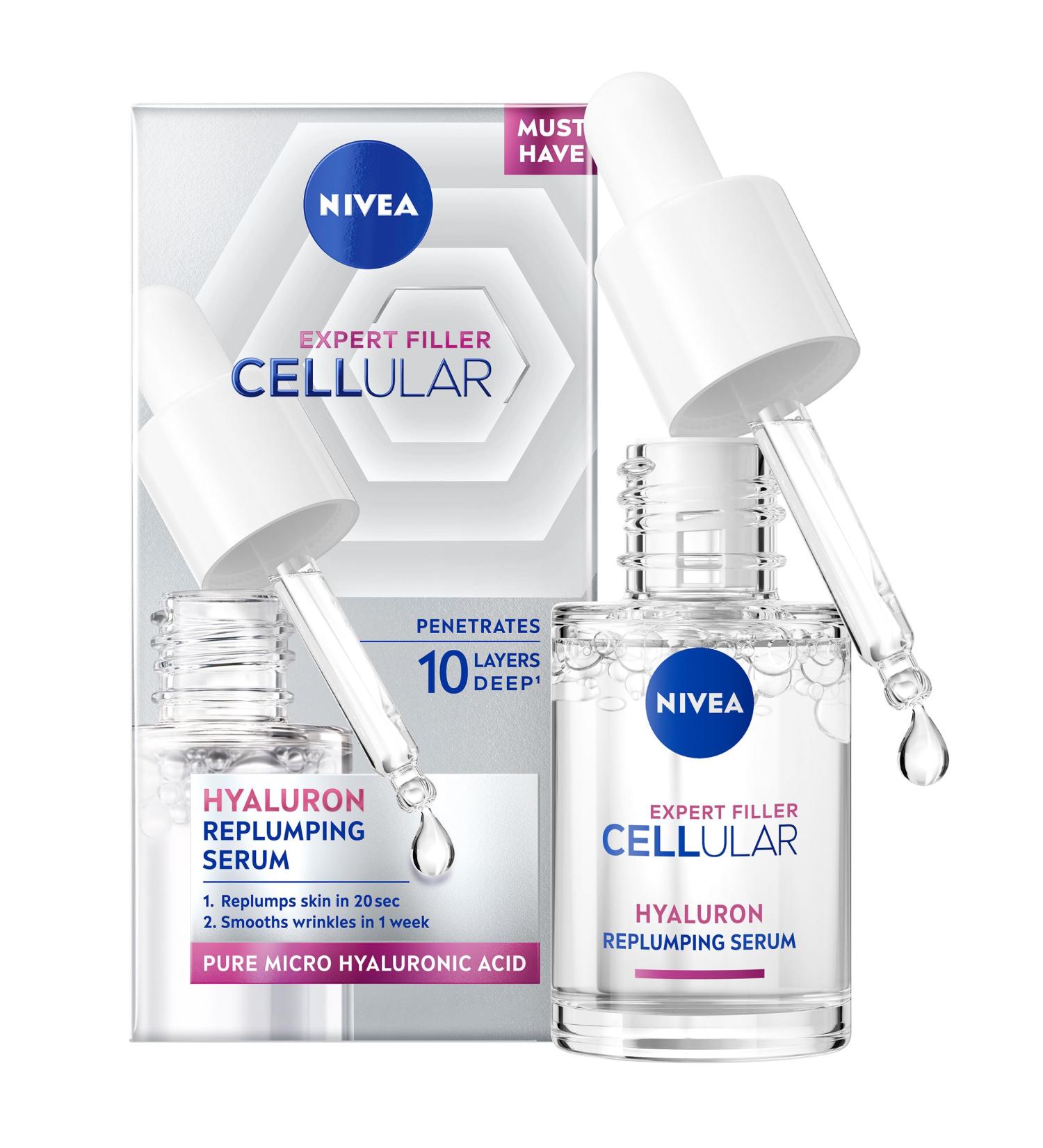 NIVEA Cellular Expert Filler Hyaluron Acid Replumping Serum (15ml) Anti-Ageing For Visibly Smoother Hydrated and Supple Skin Dermatologically Approved Hyaluronic Acid Serum Mini Size - Buy Online on GoSupps.com