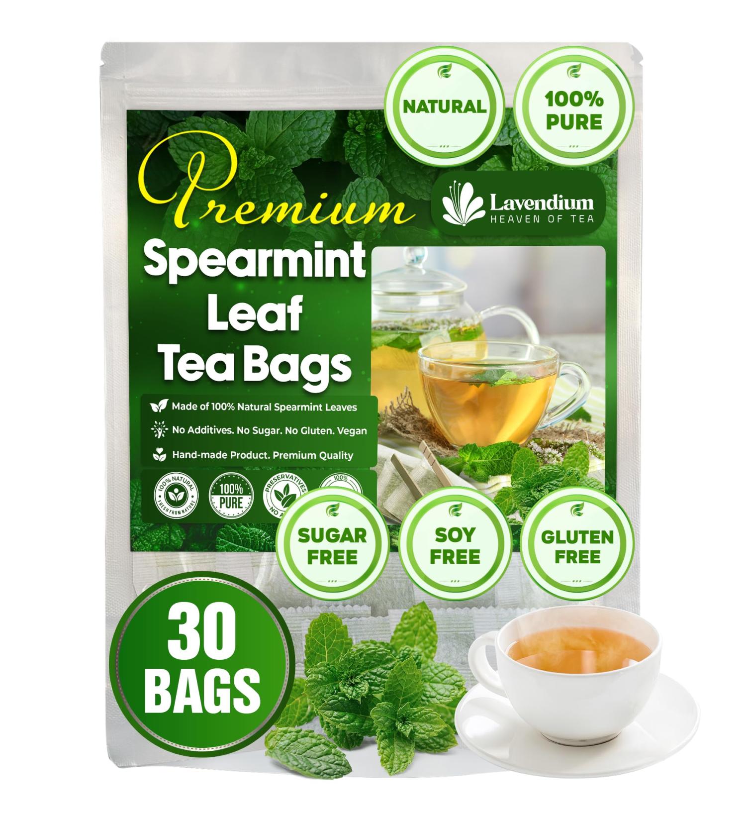 Lavendium Premium 30 Spearmint Tea Bags 100% Natural & Pure from Spearmint Leaves. Loose Leaf Spearmint Herbal Tea. Made with Natural Material Tea Bags. No Sugar No Caffeine No Gluten Vegan. - Buy Online on GoSupps.com
