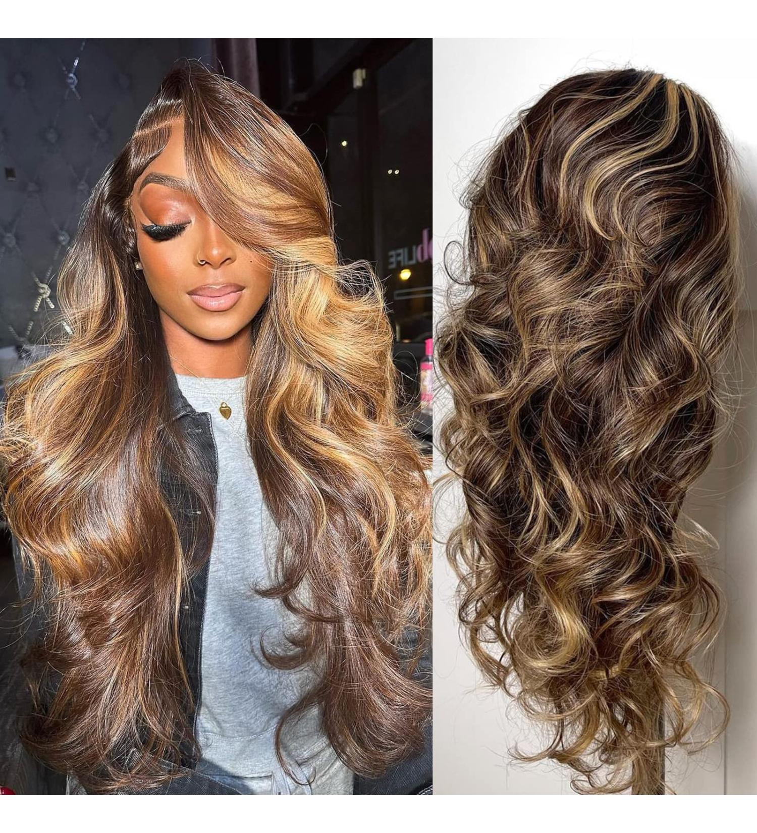 Godwizus 20 Honey Blonde Ombre Human Hair Lace Front Wig for Black Women - Pre Plucked, 180% Density, Natural Hairline, Body Wave Style - Buy Online on GoSupps.com