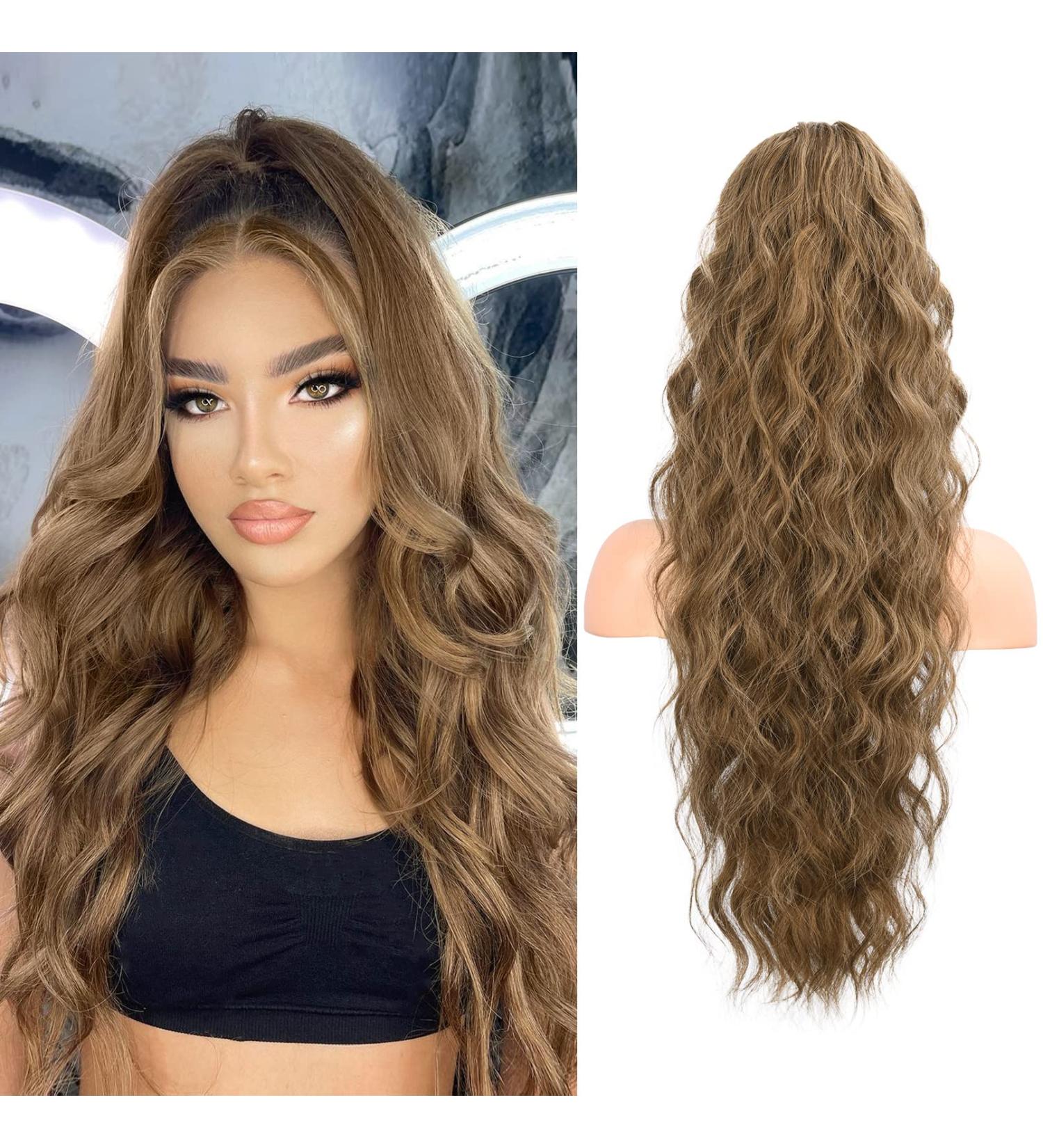 Flufymooz 66 cm Curly Ponytail Extension - Dark Ash Blonde with Highlights | Perfect Synthetic Hair Extensions for Women - Buy Online on GoSupps.com