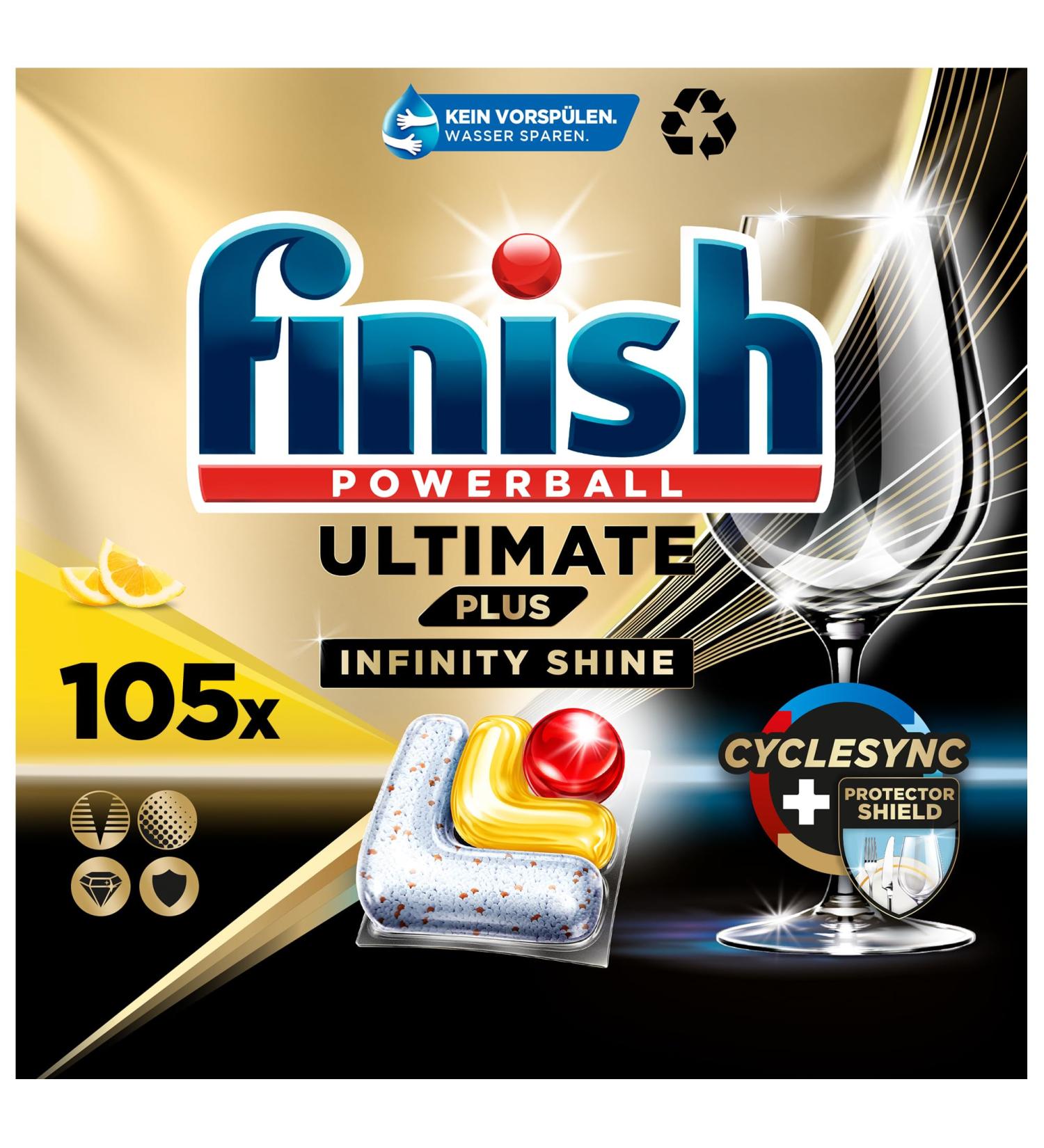 Buy Finish Ultimate Plus Infinity Shine Citrus Dishwasher Tabs - 105 Count - Intensive Cleaning & Grease Removal - Lemon Scented Dishwashing Tablets - Buy Online on GoSupps.com