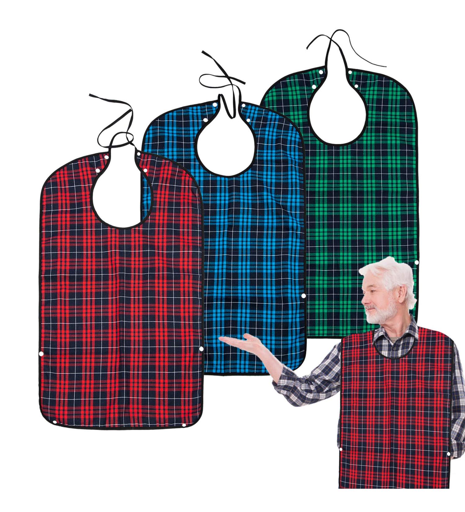 3PK Adult Bibs for Eating - Waterproof Clothing Protector with Crumb Catcher - 30 L x 18 - Men/Women - New Upgrade - Buy Online on GoSupps.com