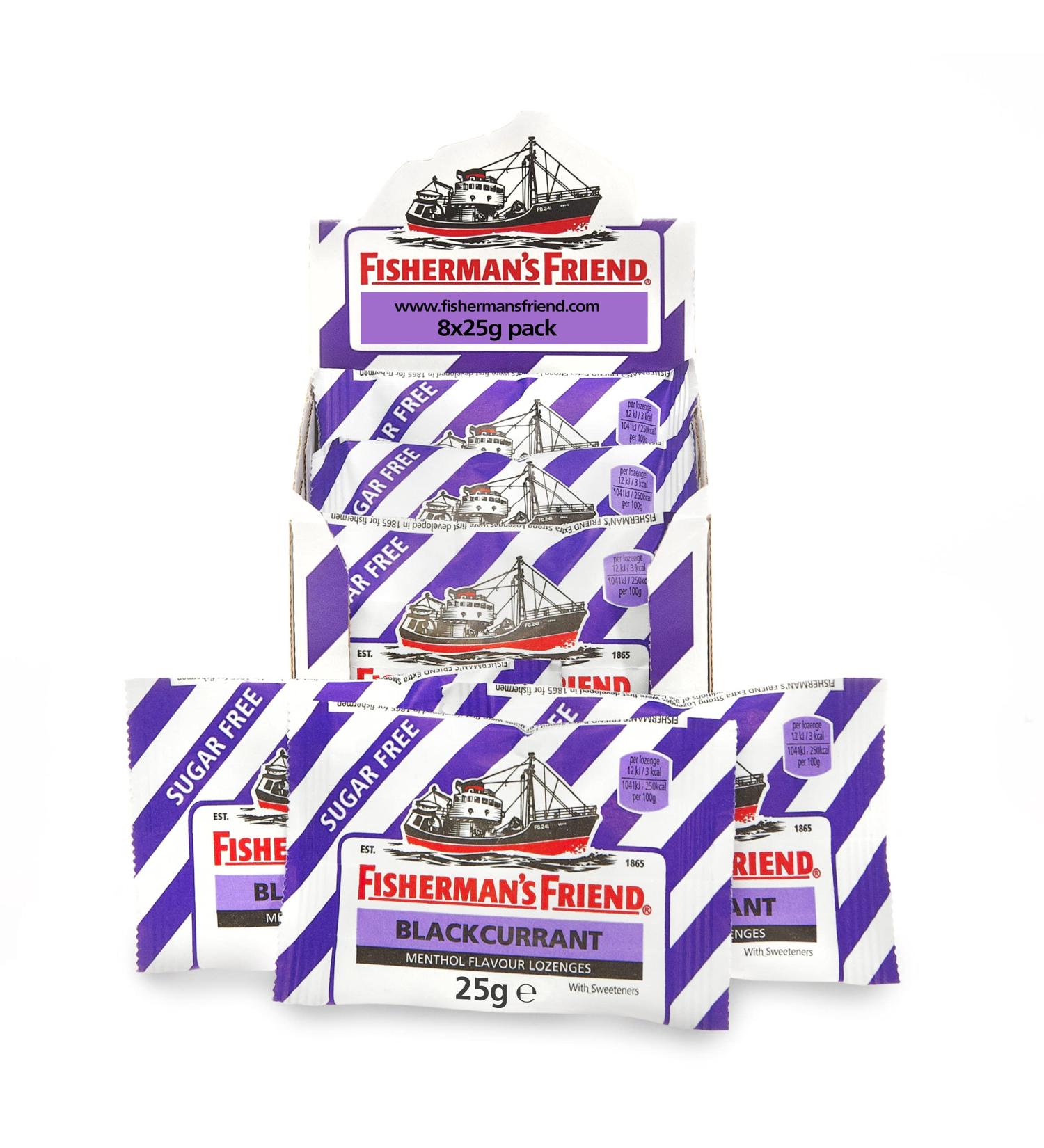 Fisherman s Friend Blackcurrant Lozenges Sugar Free Extra Strong Menthol Throat Lozenges Pack of 8 (25 g) - Buy Online on GoSupps.com