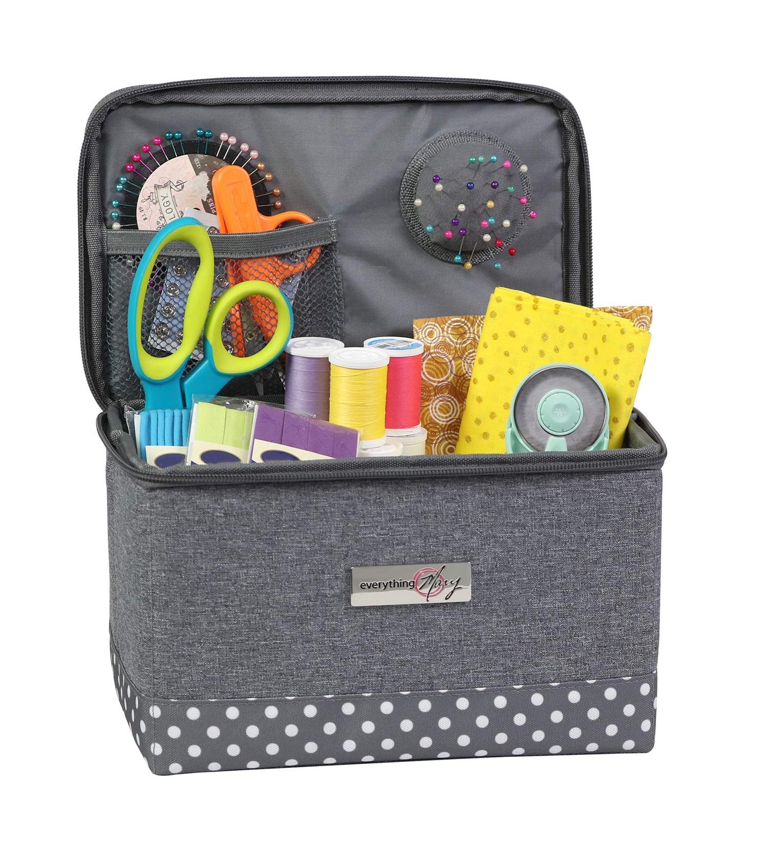 Everything Mary Collapsible Sewing Kit Organizer Box - Grey Heather | Supplies Storage Basket for Thread, Needles, Notions, & Scissors - Portable Craft Caddy - Buy Online on GoSupps.com