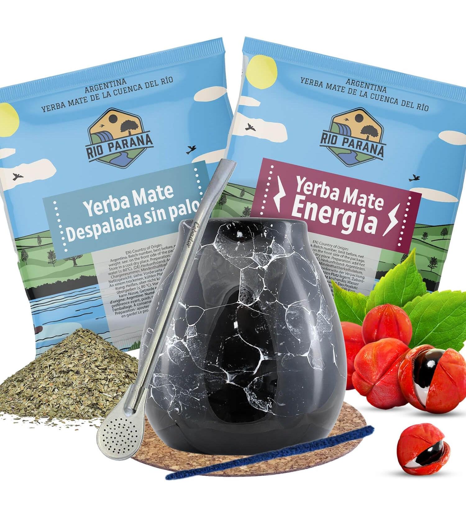 Ensemble de yerba mate avec chantillons Rio Parana | chantillons de yerba mate 50g | Calebasse bombilla et accessoires | Yerba mate argentin | Yerba mate th | Caf ine naturelle | 2x50g - Buy Online on GoSupps.com