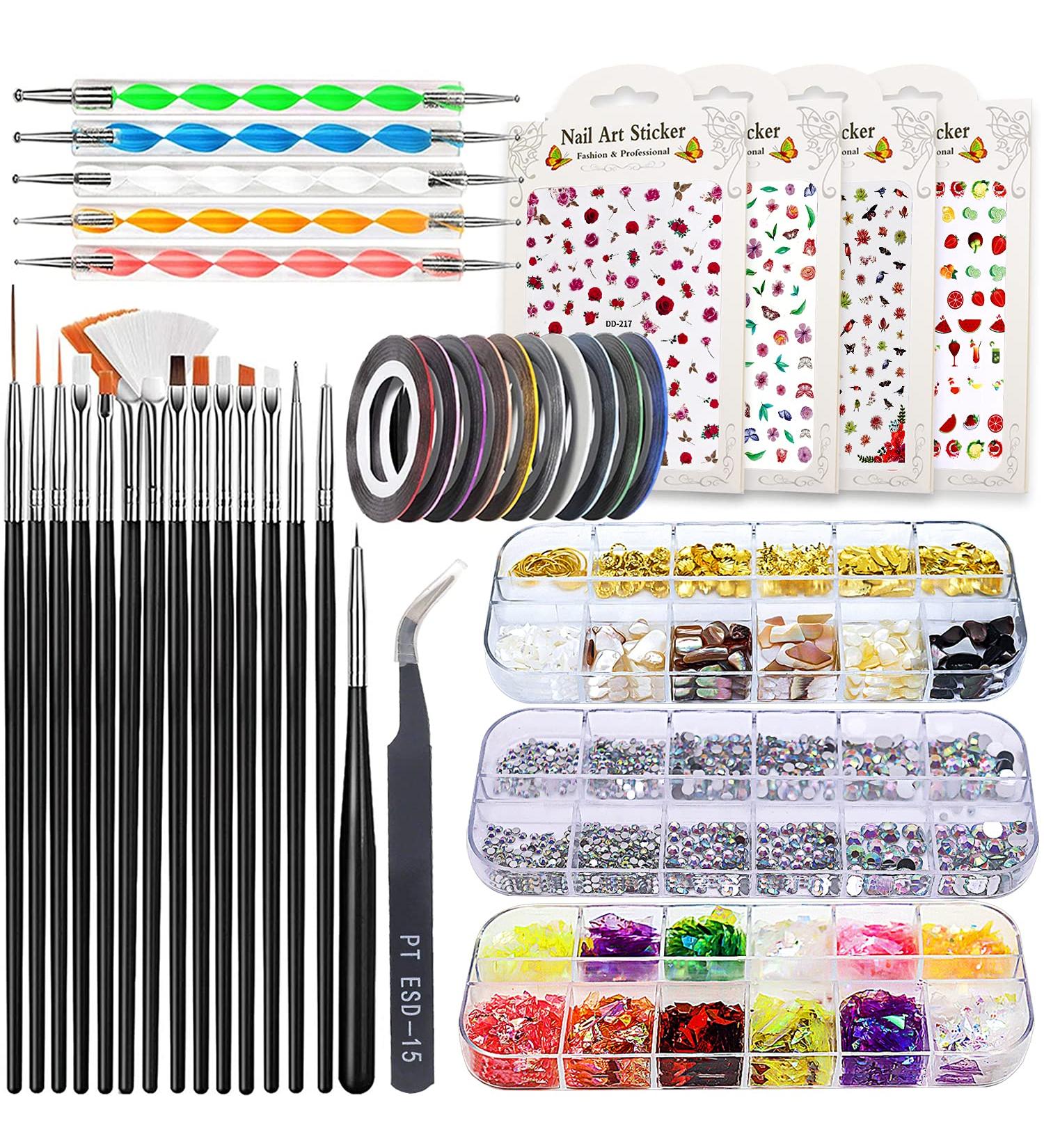 JOYJULY Nail Art Kit: Brushes, Dotting Tools, Rhinestones, Stickers, Holographic Glitters - Black Free - Buy Online on GoSupps.com