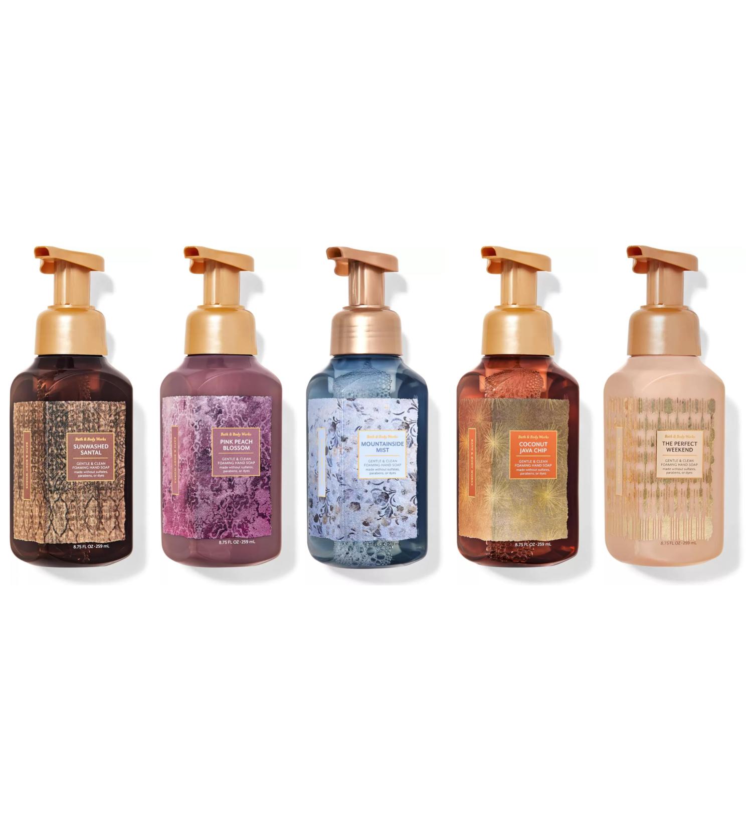 Buy Bath + Body Works Gentle Foaming Hand Soap Set - 5 Fall Scents | Sunwashed Sandal Pink Peach Blossom Mountainside Mist Coconut Java Chip Perfect Weekend | International Shipping Available - Buy Online on GoSupps.com