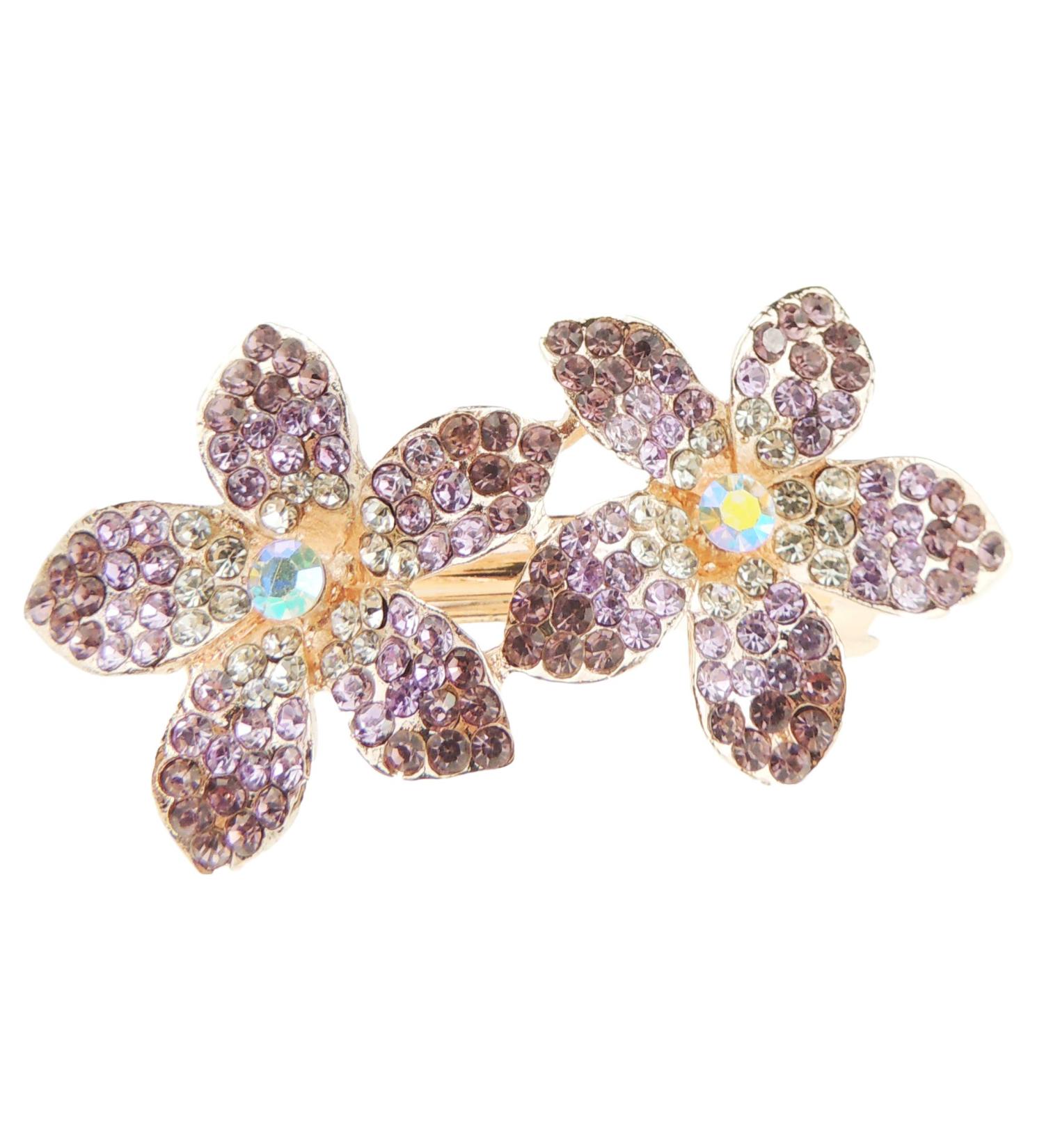 Glamour Girlz Women's Gold Metal Crystal Hair Clip Purple