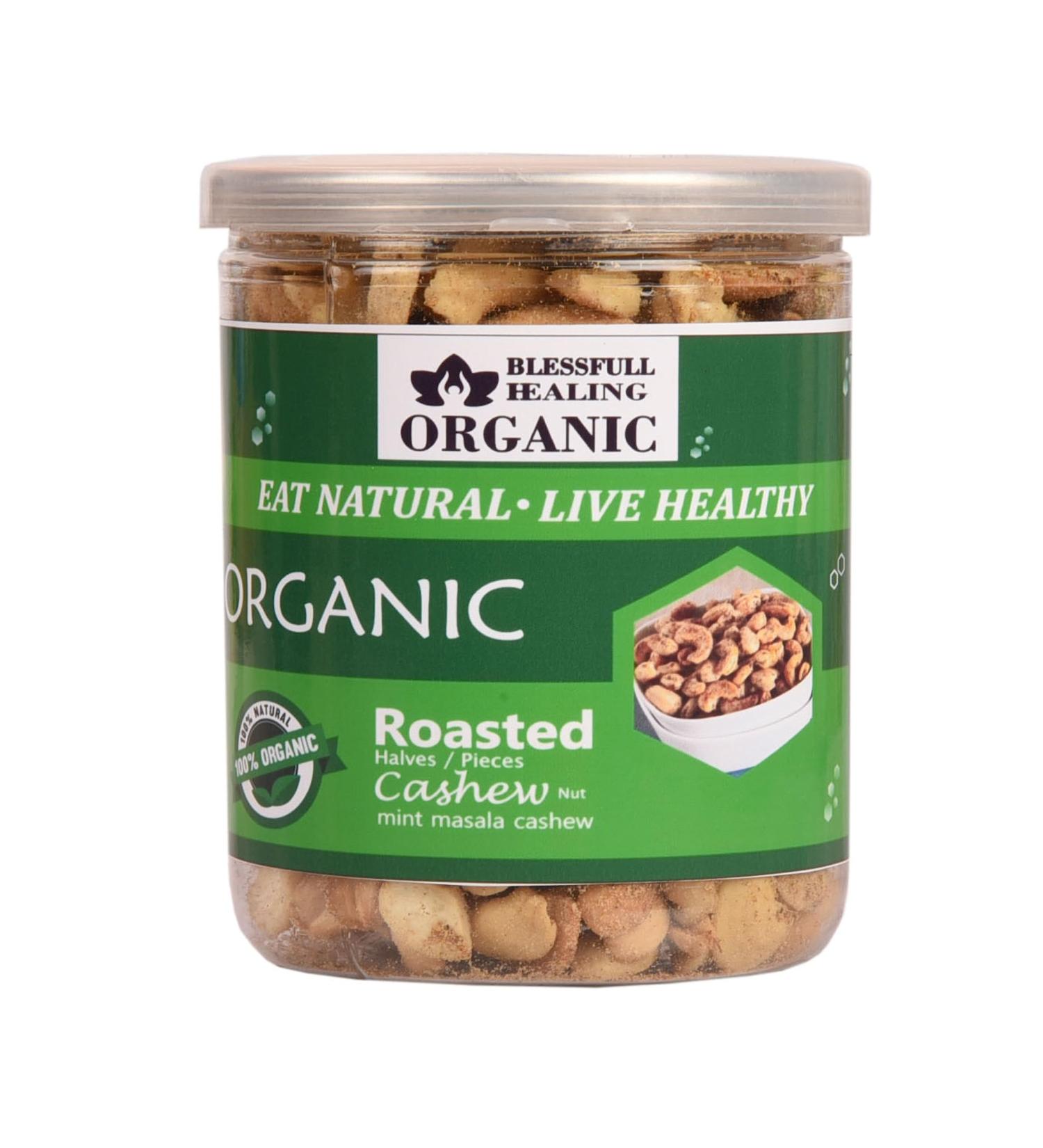Blessfull Healing Organic Natural Vegan Mint Masala Roasted Halves/Pieces Cashew Nuts Crunchy Kaju 300 Gram - Buy Online on GoSupps.com