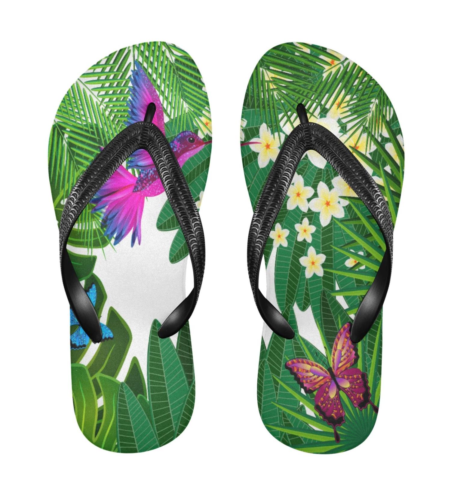 Mnsruu Tropical Flip-Flops | Colorful Flowers Birds & Butterflies | Perfect for Home Hotel Spa & Travel | Unisex Comfort - Buy Online on GoSupps.com