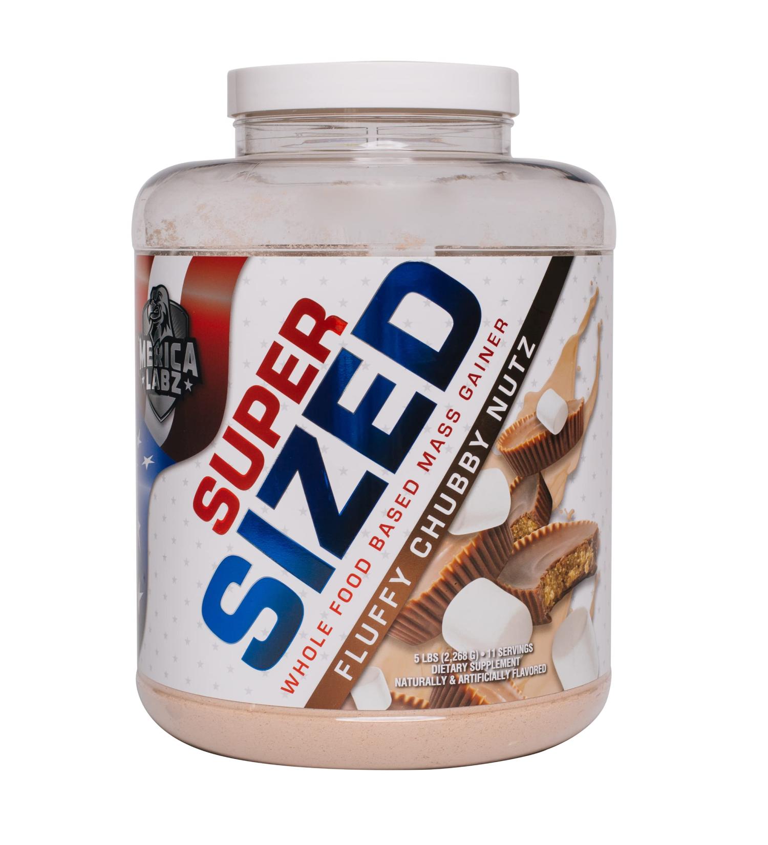 Merica Labz Super Sized Whole Food Based Mass Gainer with 46g of Protein Includes Digestive Enyzmes for Easy Digestion 5 lbs (Fluffy Chubby Nutz)