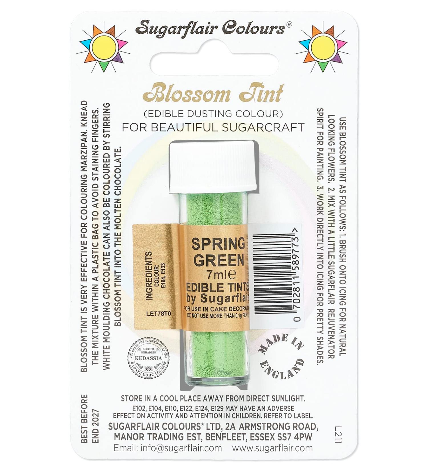 Sugarflair Spring Green Blossom Tint Food Colouring and Dusting Powder Matt Finish Brush On or Mix with Rejuvenator Spirit to Create a One of A Kind Cake - 7ml