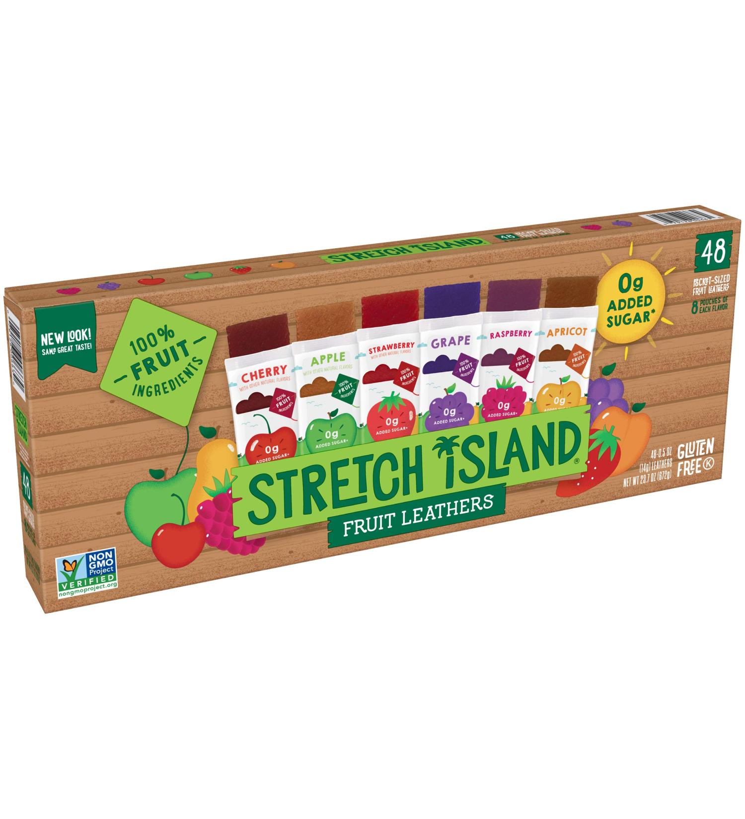 Stretch Island Fruit Leather Variety Pack - 48 Snacks: Cherry, Apple, Strawberry, Apricot, Grape, Raspberry - Buy Online on GoSupps.com