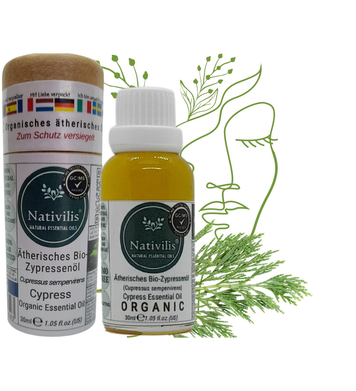 Buy Nativilis Essential Organic Cypress Oil - Antibacterial Antimicrobial & Antifungal for Acne & Varicose Veins - Aromatherapy Benefits International Shipping - Buy Online on GoSupps.com