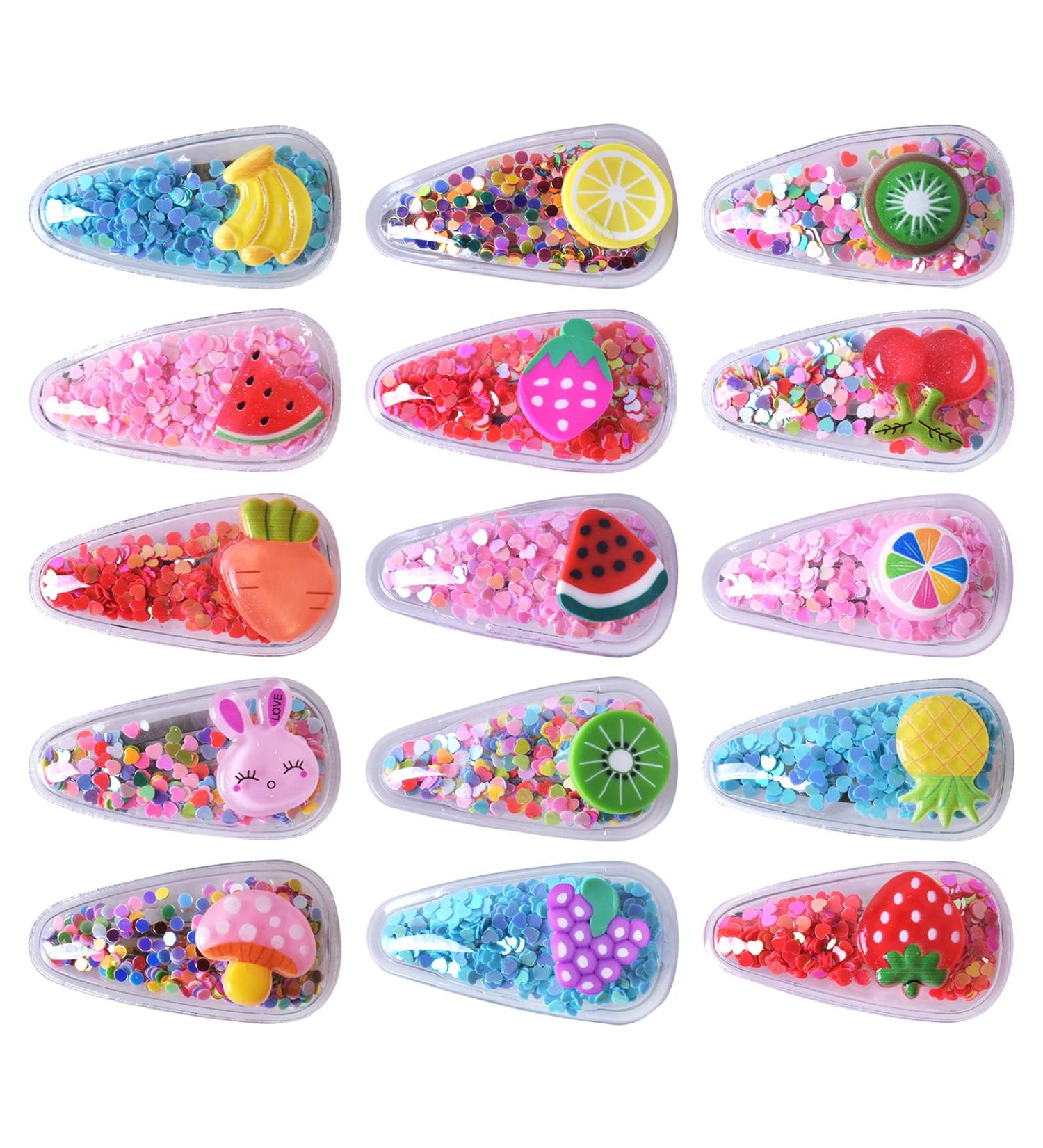 Pinsheng 15pcs Glitter Sequins Hair Clips - Cute Fruit Pattern Mini Hair Clips for Kids & Girls - International Shipping Available - Buy Online on GoSupps.com