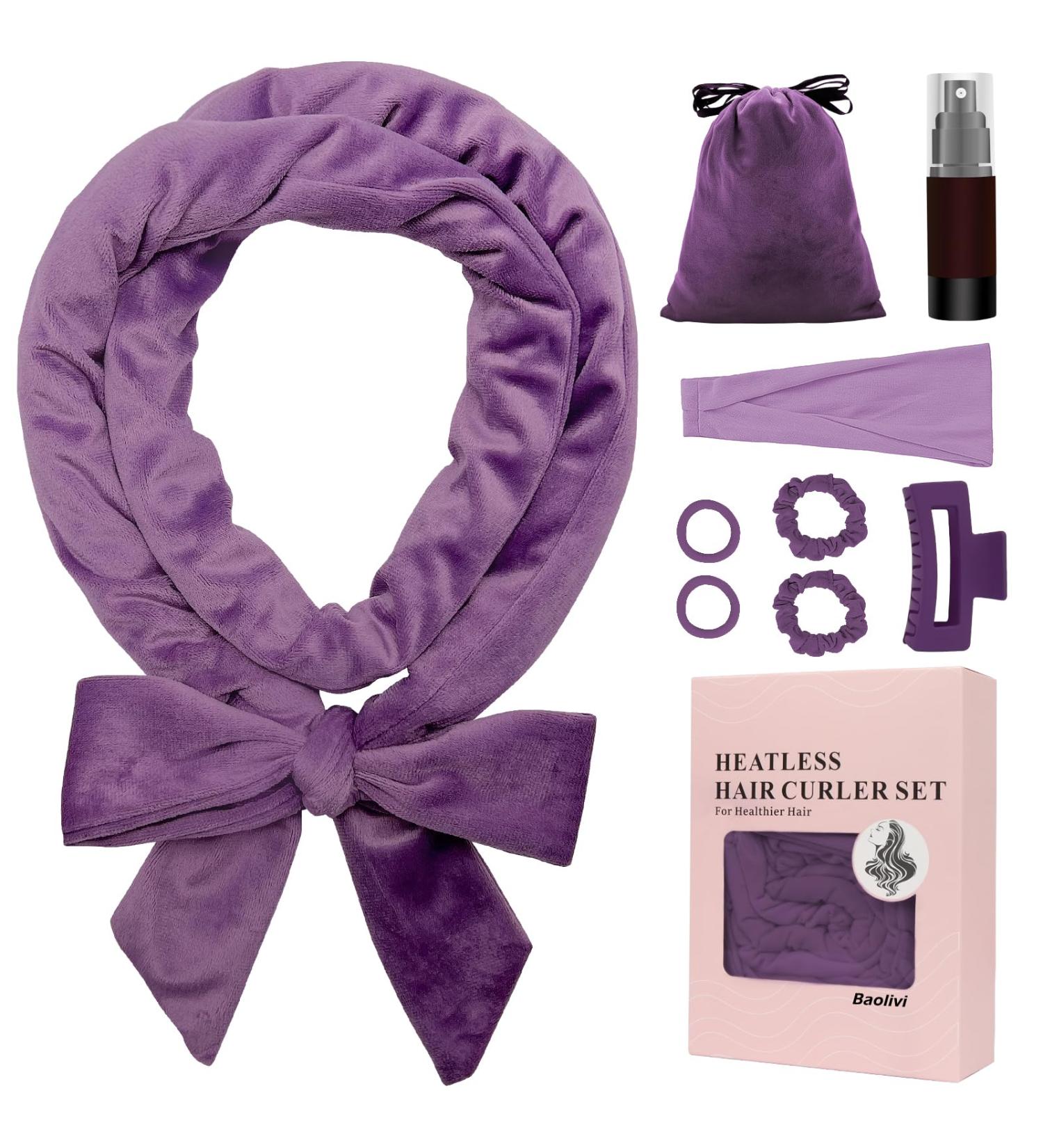Heatless Hair Curler Band - Locken Wrapper for Overnight Curls | 180 cm Soft Non-Slip Headband in Violet - Achieve Beautiful Curls Without Heat! - Buy Online on GoSupps.com