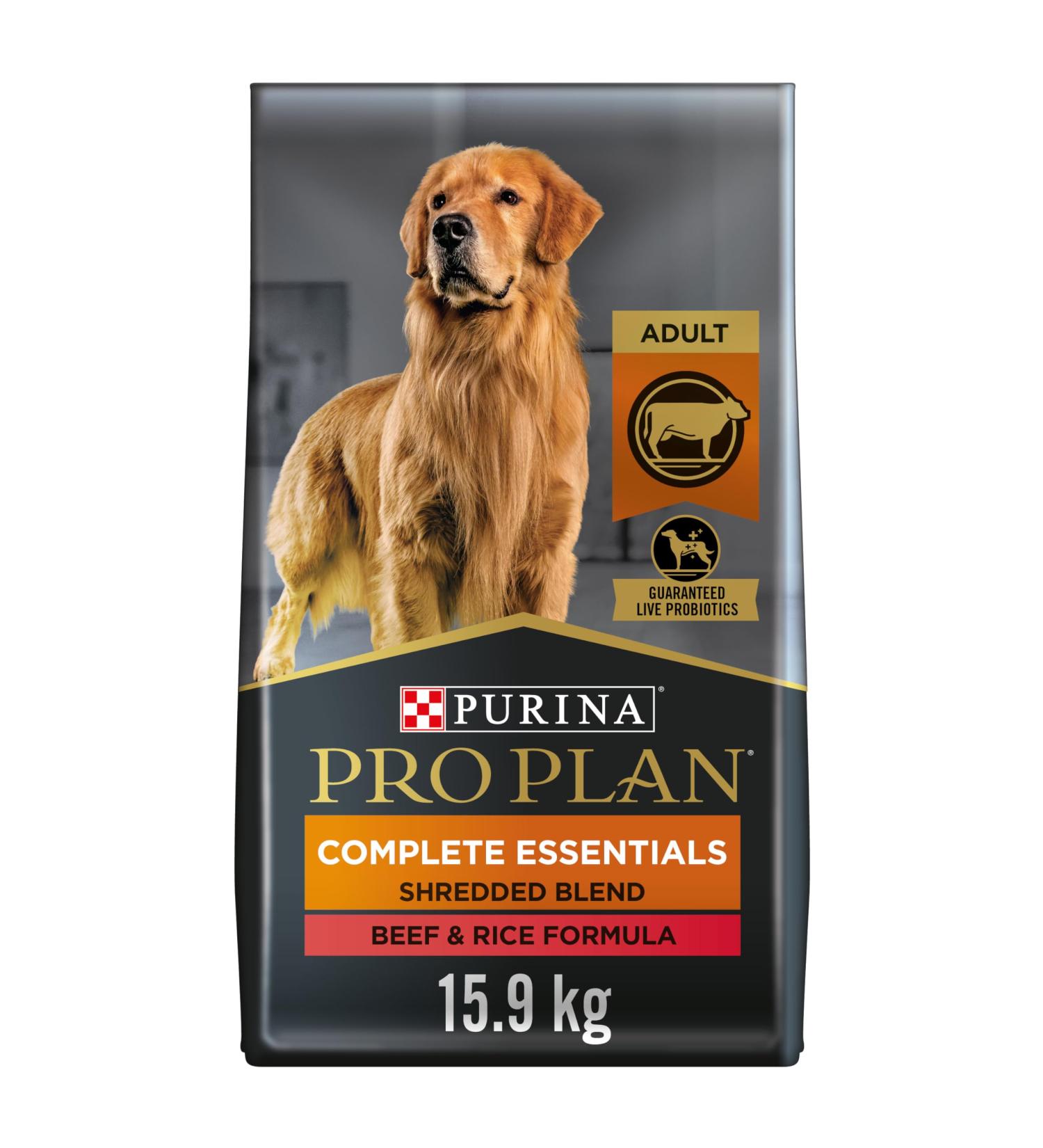 Purina Pro Plan Complete Essentials Dry Dog Food Shredded Blend Beef & Rice - 15.9 kg Bag 15.9 kg (Pack of 1) - Buy Online on GoSupps.com