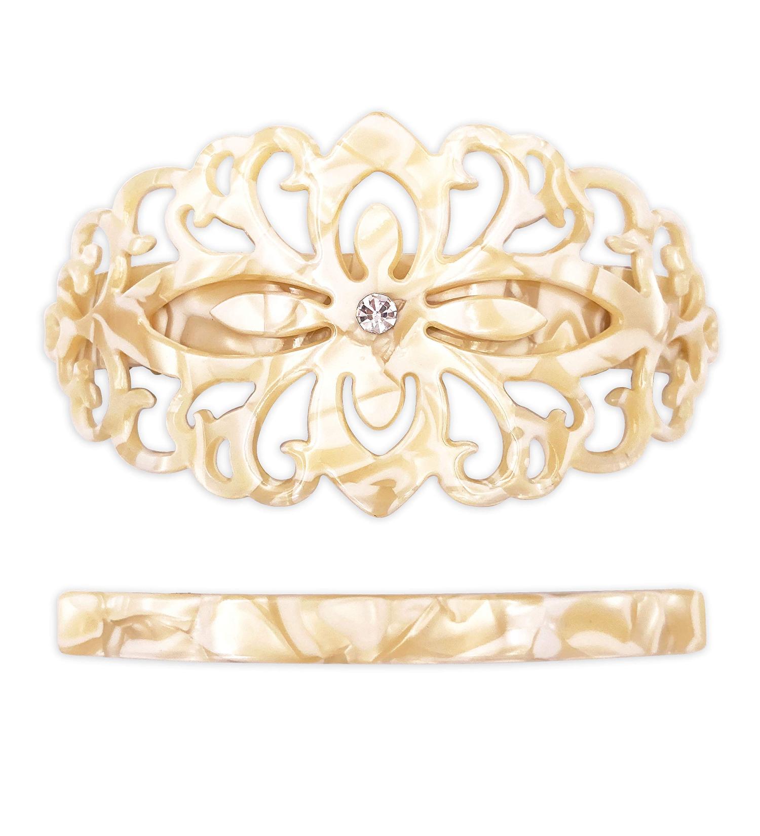Strong Large Hair Clip Set - Ivory White Marble Filigree for Thick Hair | Perfect for Women | International Shipping - Buy Online on GoSupps.com