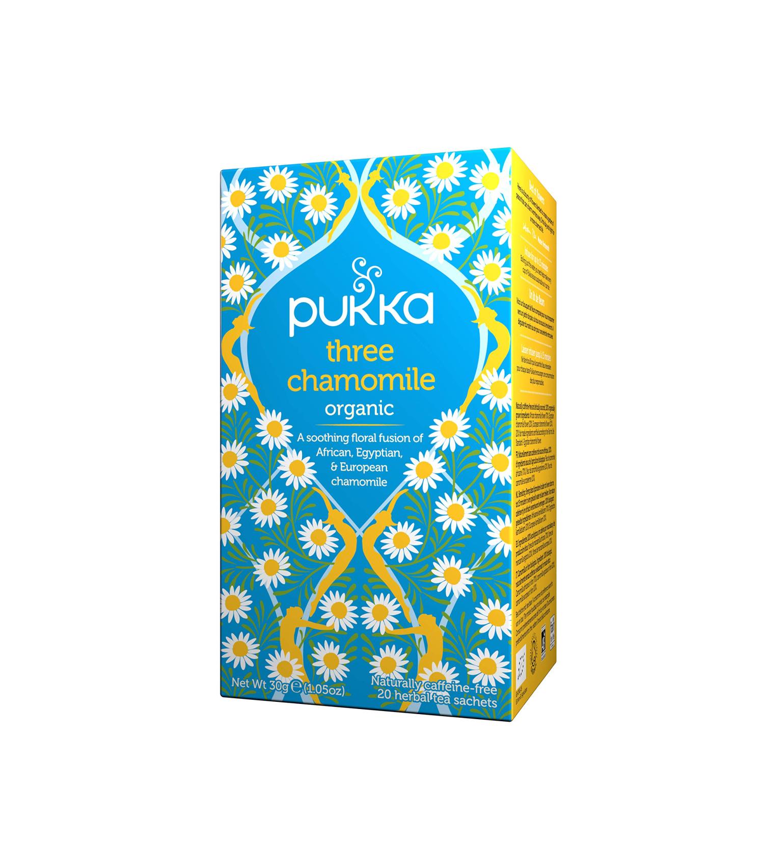 Pukka Three Chamomile Organic Herbal Tea with African Egyptian and European Chamomile Flower for a Relaxing Moment(4x20 Tea Bags) Three Chamomile 20 Count (Pack of 4) - Buy Online on GoSupps.com