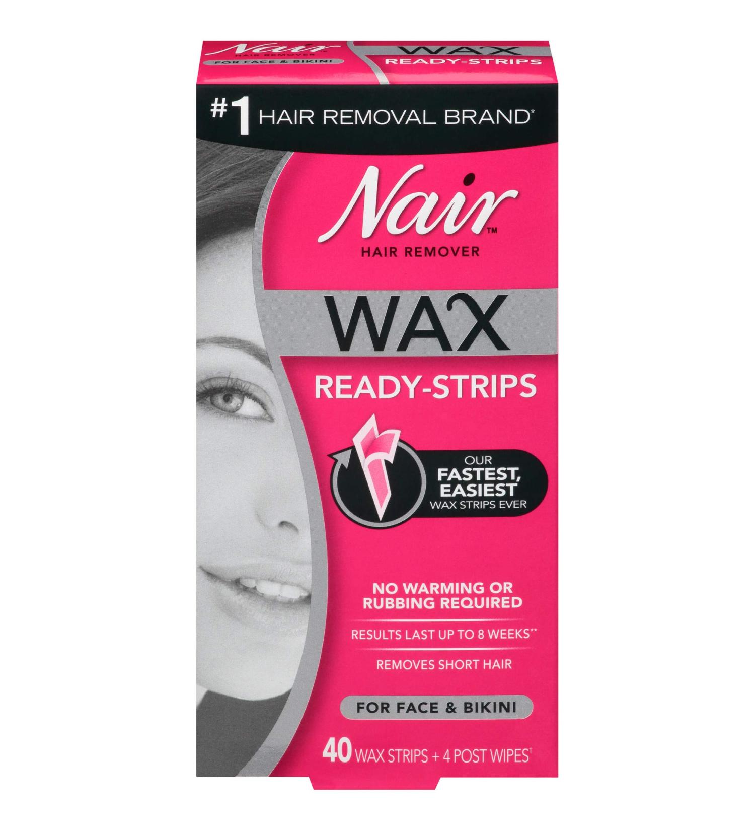 Nair Ready-Strips Hair Remover for Face & Bikini - 40 Wax Strips + 4 Post Wipes - Buy Online on GoSupps.com