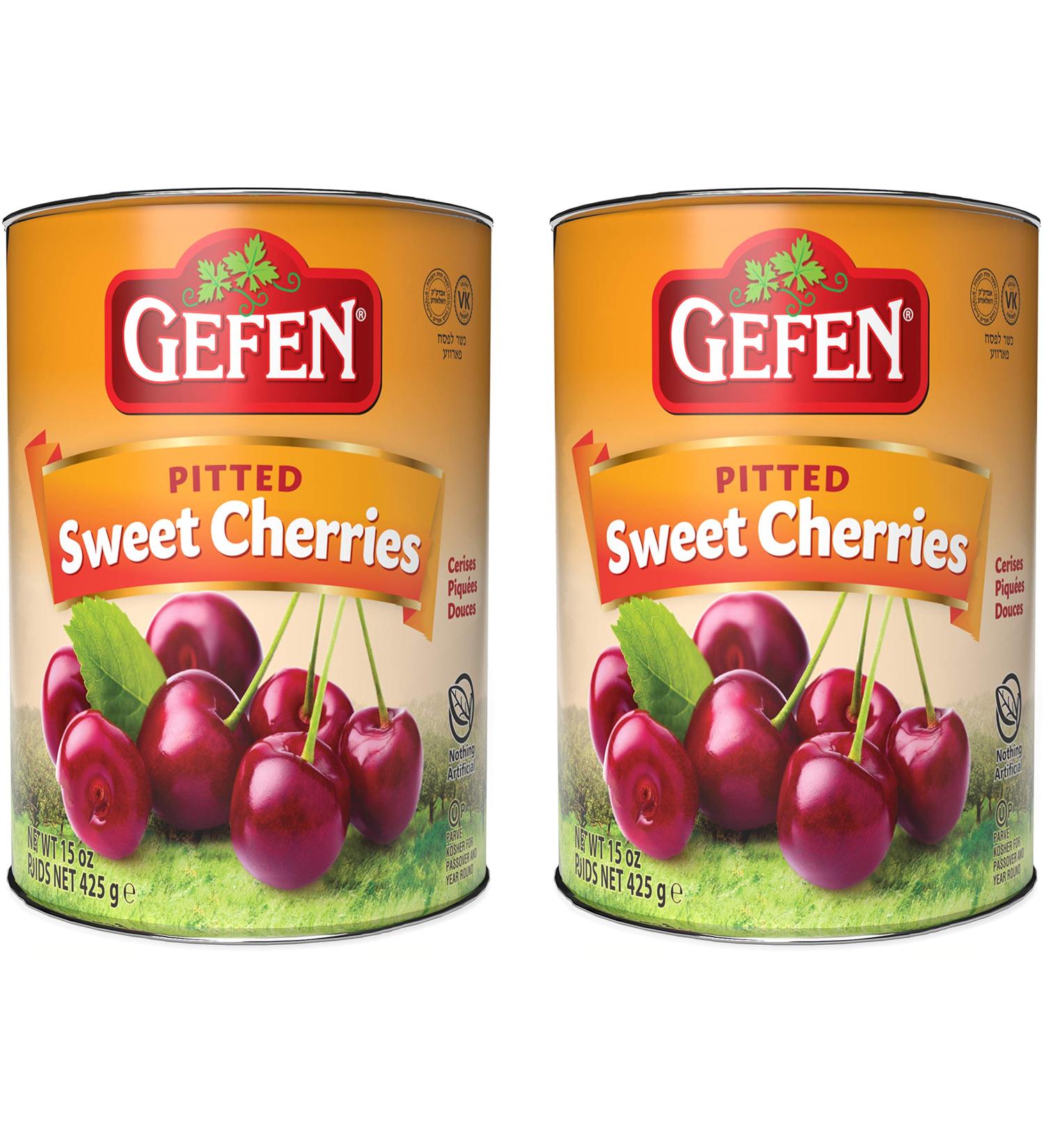 Gefen Sweet Pitted Dark Cherries 15oz (2 Pack) No High Fructose Corn Syrup, Nothing Artificial, Kosher (Including Passover)