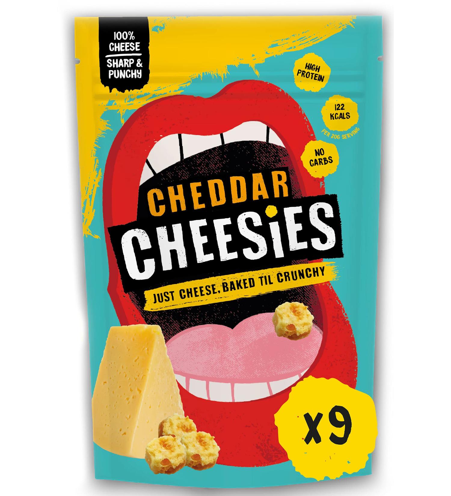 CHEESIES Cheddar Crunchy Cheese Keto Snack 100% Cheese Sugar Free Gluten Free No Carb High Protein Vegetarian | 2.1oz (Pack of 9) - Buy Online on GoSupps.com
