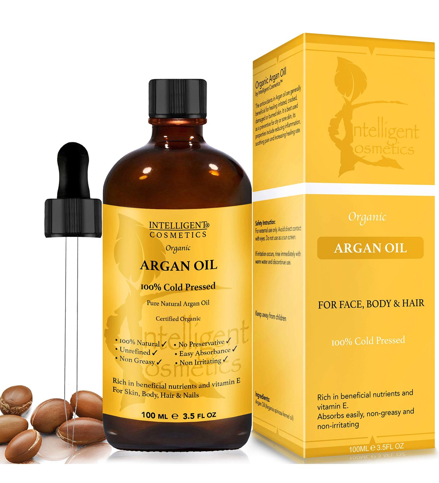 Argan Oil Pure and Organic - 100% Cold Pressed Vegan Unrefined Extra Virgin Unroasted Natural Oil of Morocco in amber glass dropper bottle - Buy Online on GoSupps.com