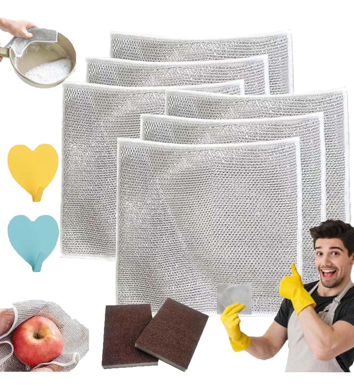 EZGHAR Suncrafta Miracle Cloth Acssart Wire Dishcloth Circularite Scrubbing Cloths Home Essentials Wire Miracle Cleaning Cloths Multipurpose Wire Dishwashing Rags for Wet and Dry (6PCS) - Buy Online on GoSupps.com