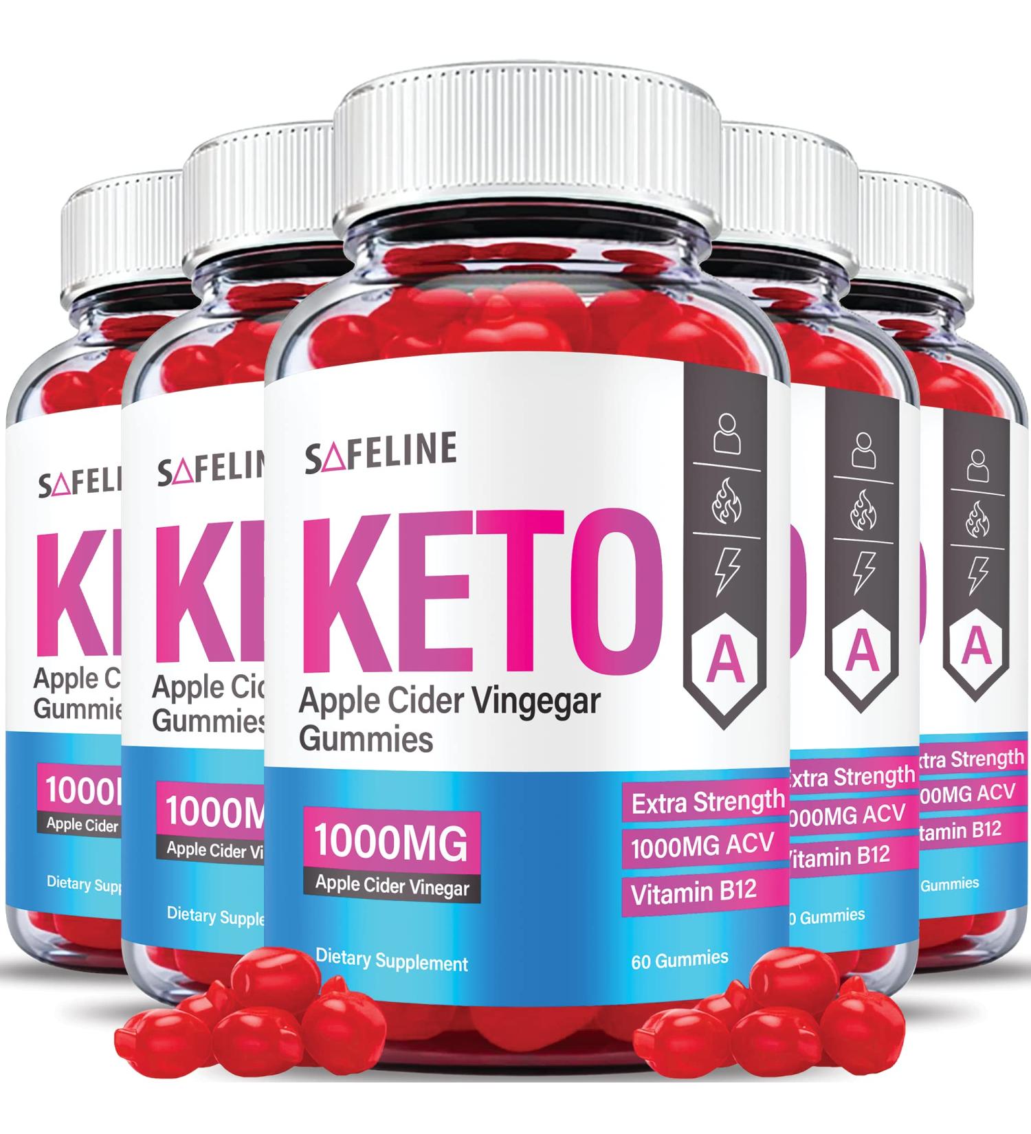 Safeline Keto ACV Gummies 1000mg - Vegan Non GMO Advanced Formula with Vitamin B12, B6, Beetroot - 300 Gummies (5 Pack) - Buy Online on GoSupps.com
