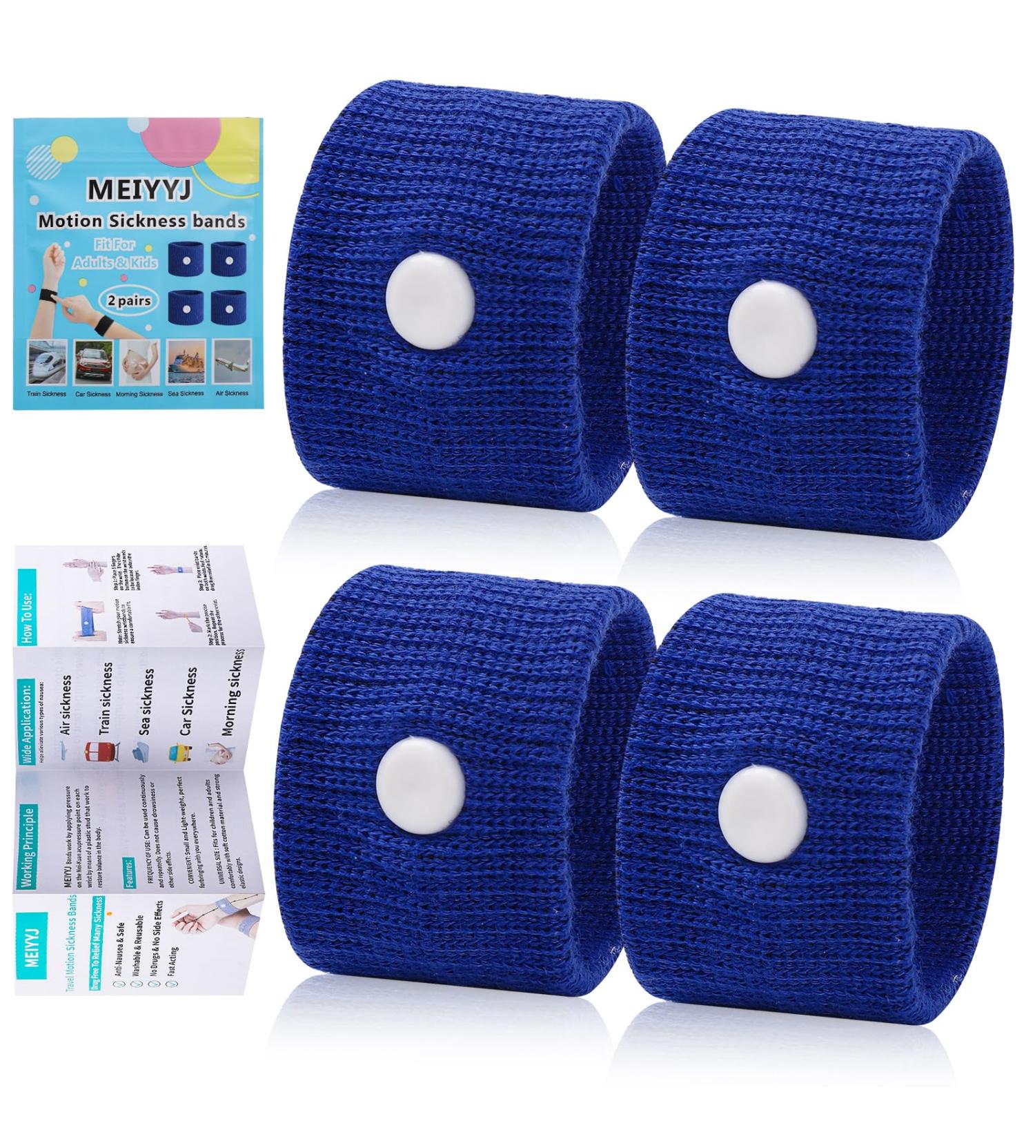 MEIYYJ Motion Sickness Bands for Adults and Kids - Sea Sickness Wristbands for Pregnancy & Travel - 2 Blue Bands - Buy Online on GoSupps.com