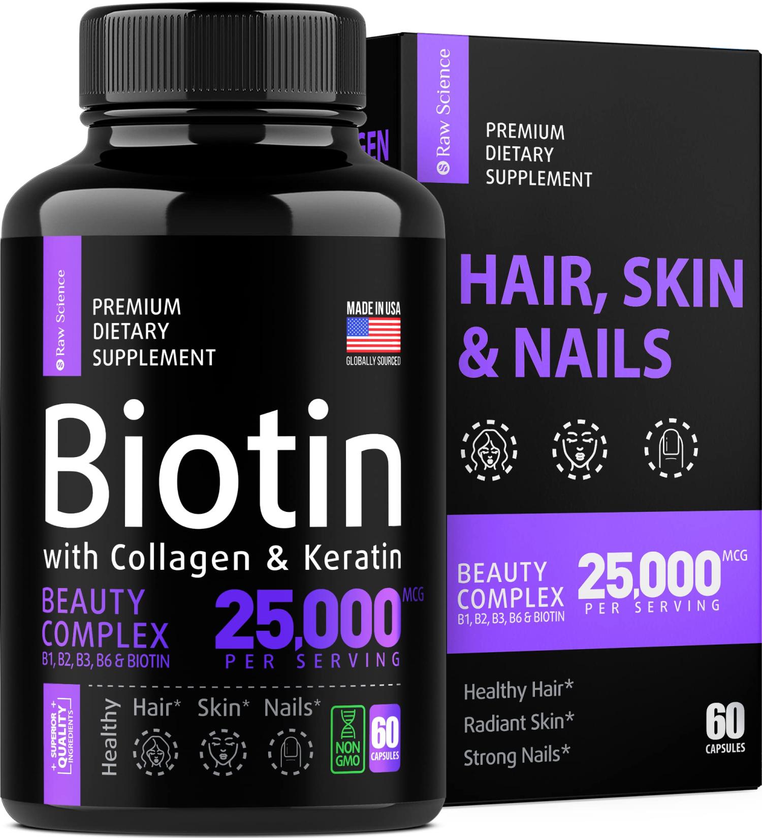 Biotin Collagen Keratin Supplement for Hair Growth, Skin, and Nails - Joint & Gut Health Support - Made in USA - Buy Online on GoSupps.com