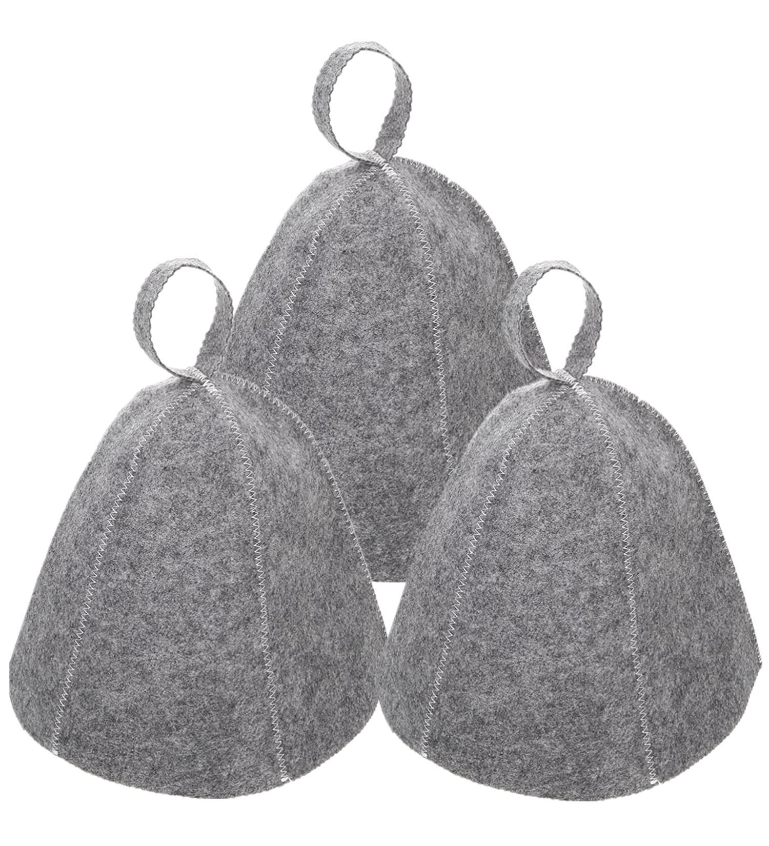 3-Piece Sauna Hut Felt Caps for Men & Women - Gray Sauna Hat & Shower Cap Set - Buy Online on GoSupps.com